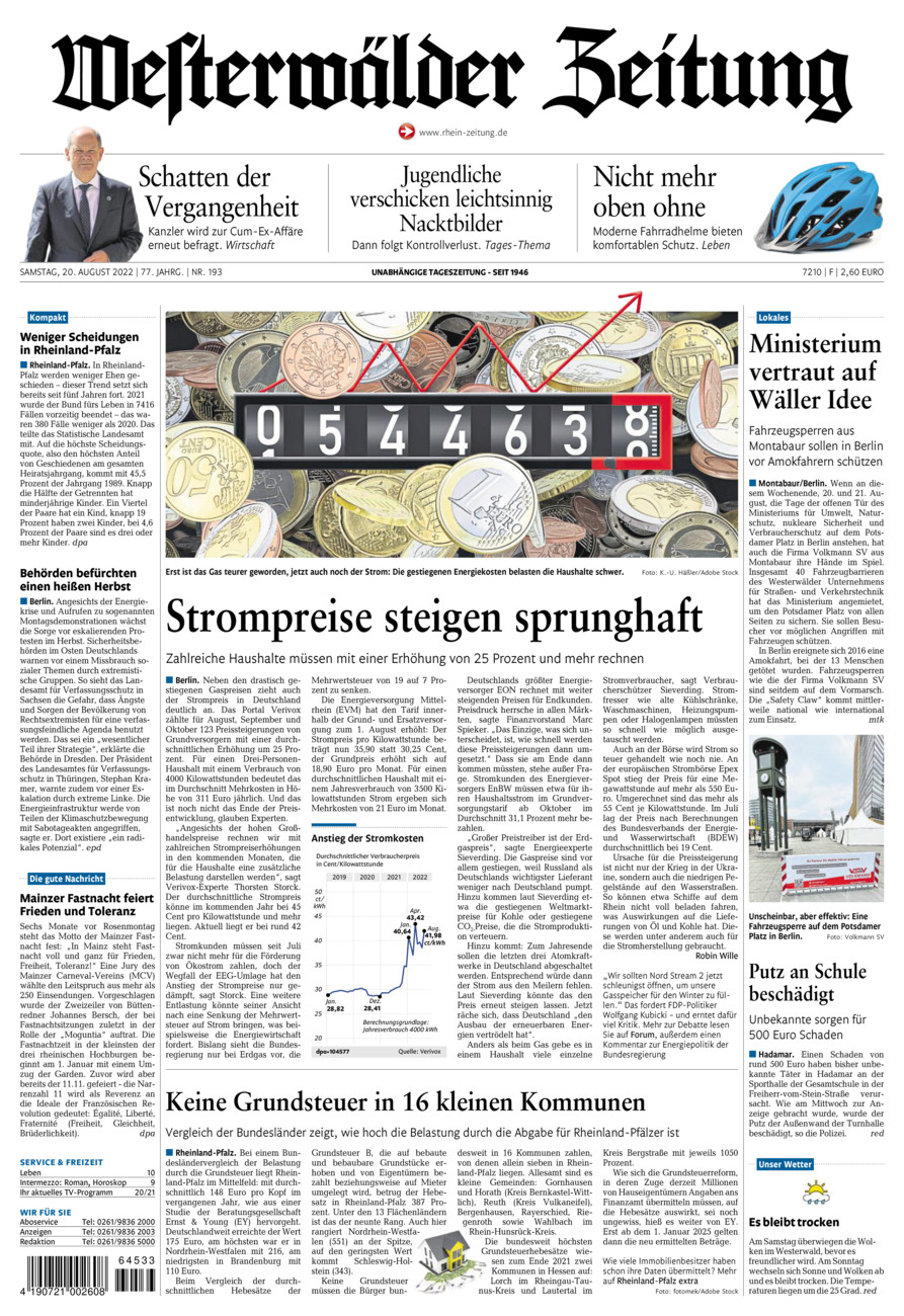 Westerwälder Zeitung vom Samstag, 20.08.2022
