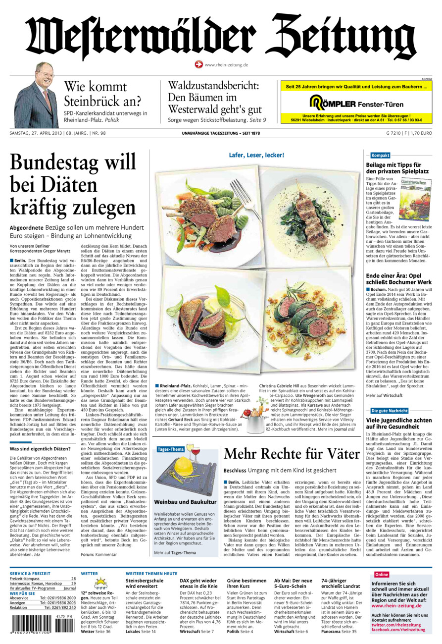 Westerwälder Zeitung vom Samstag, 27.04.2013