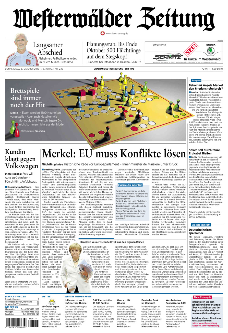 Westerwälder Zeitung vom Donnerstag, 08.10.2015