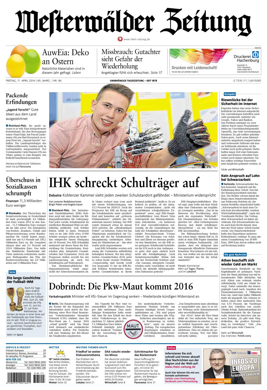 Westerwälder Zeitung vom Freitag, 11.04.2014