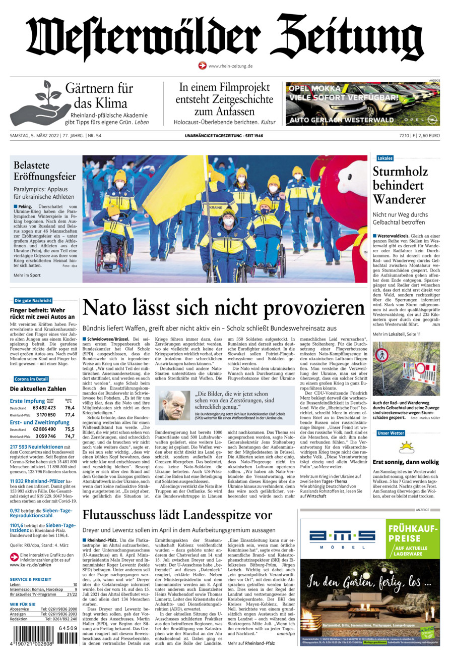 Westerwälder Zeitung vom Samstag, 05.03.2022