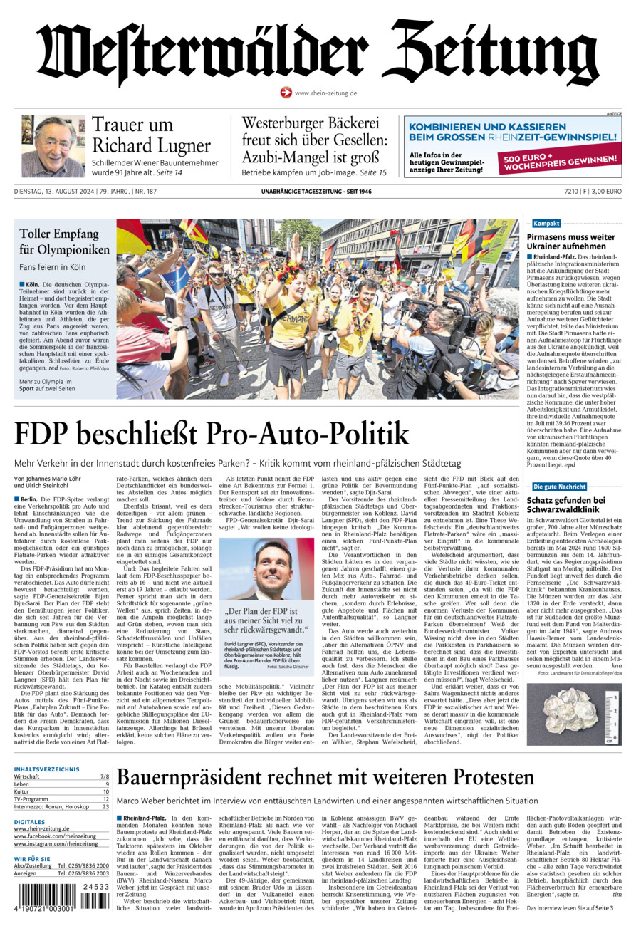 Westerwälder Zeitung vom Dienstag, 13.08.2024