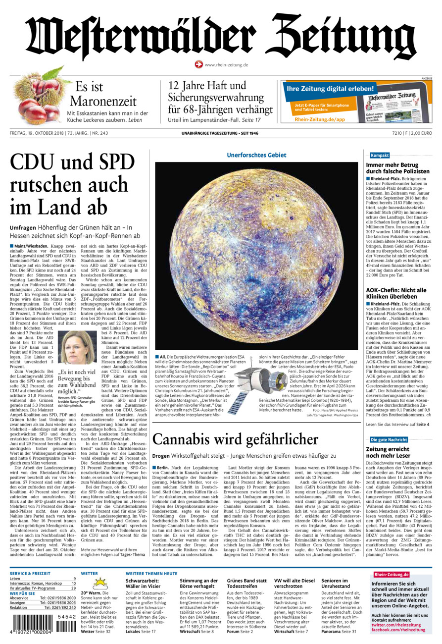 Westerwälder Zeitung vom Freitag, 19.10.2018