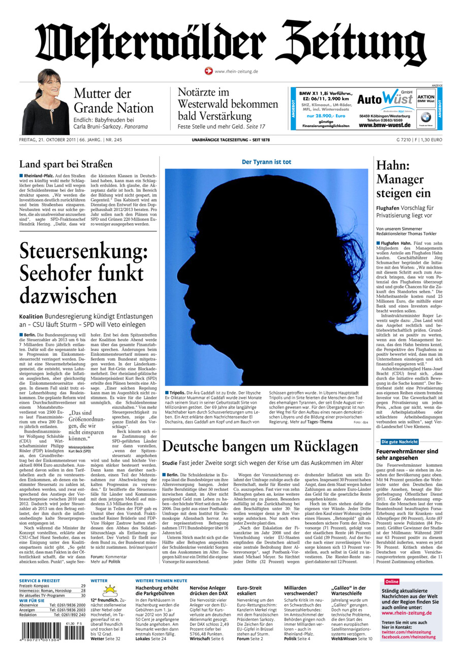 Westerwälder Zeitung vom Freitag, 21.10.2011
