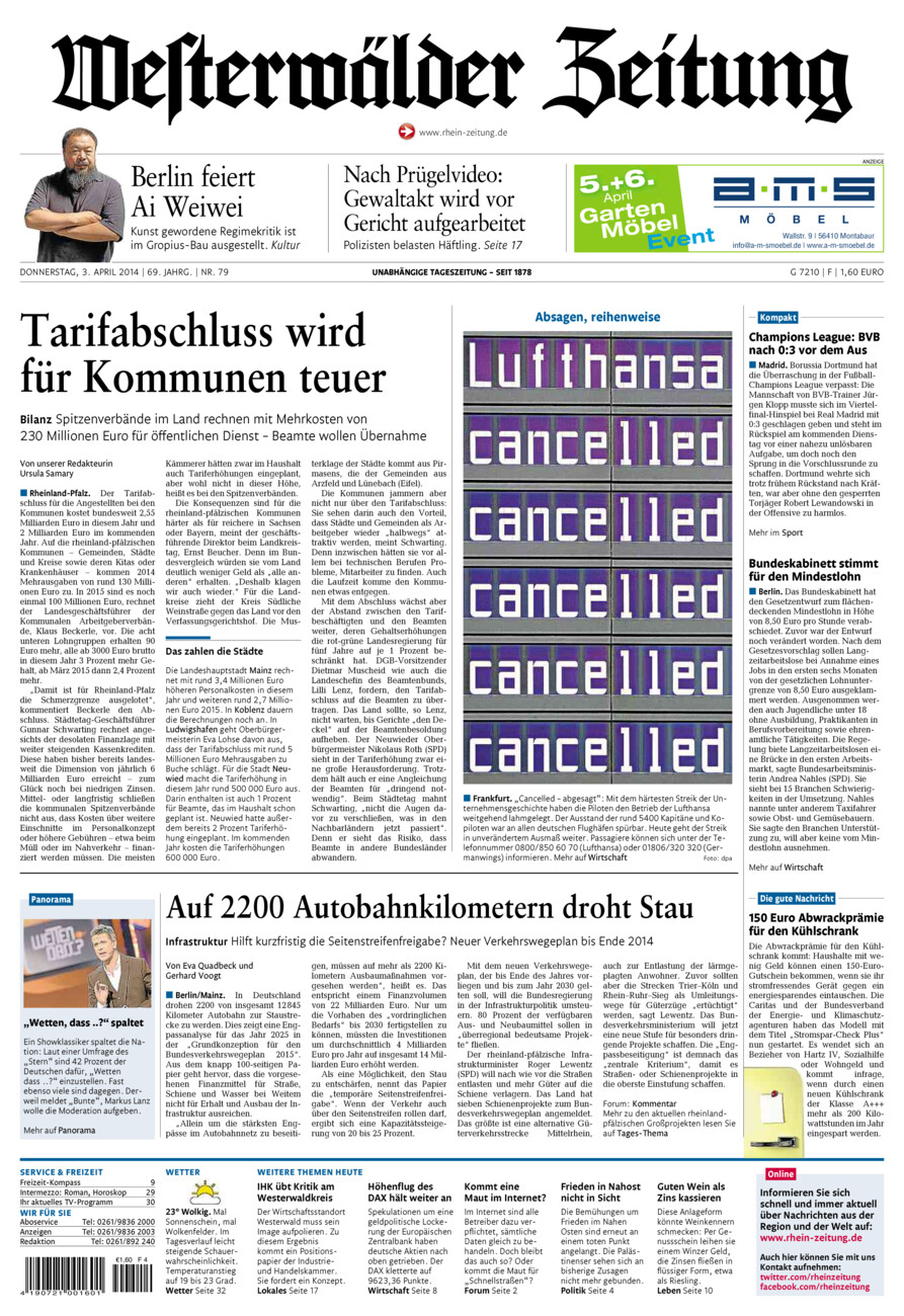 Westerwälder Zeitung vom Donnerstag, 03.04.2014
