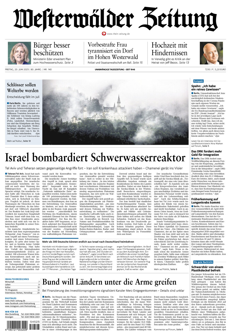 Westerwälder Zeitung vom Freitag, 20.06.2025