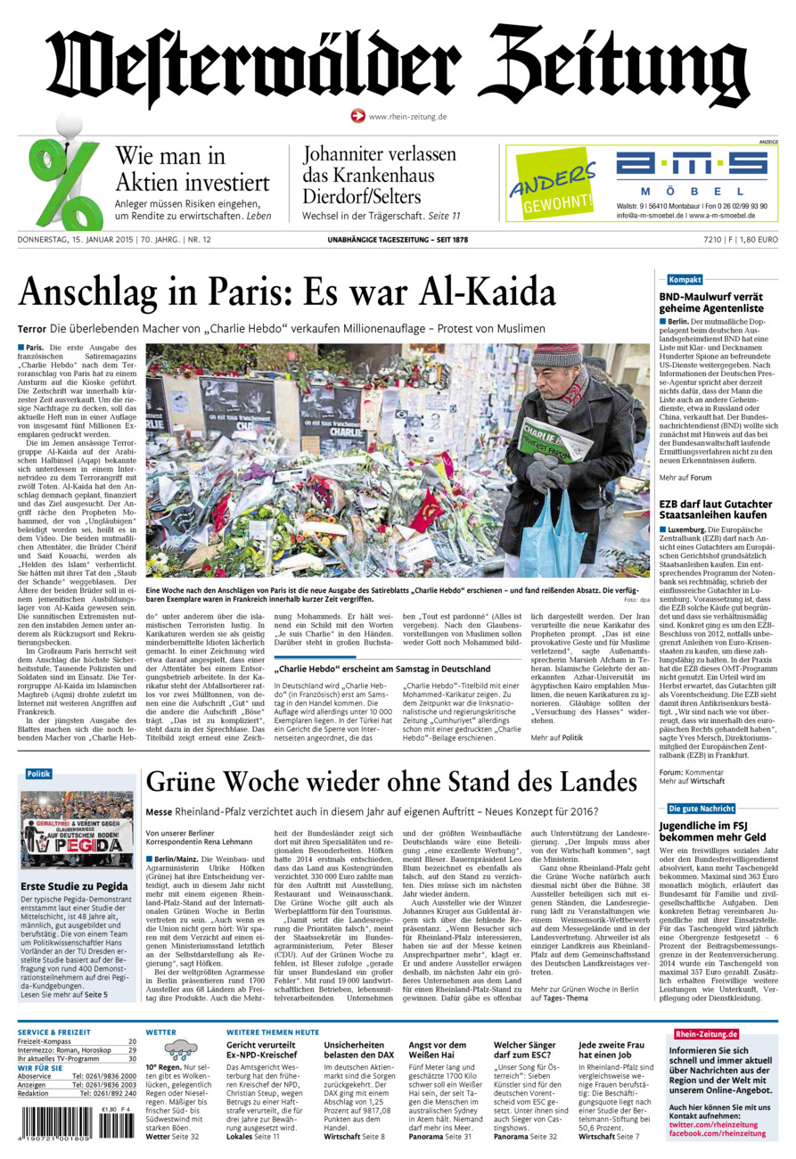 Westerwälder Zeitung vom Donnerstag, 15.01.2015