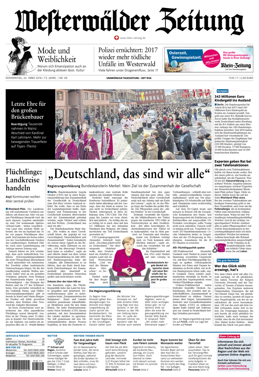Westerwälder Zeitung vom Donnerstag, 22.03.2018