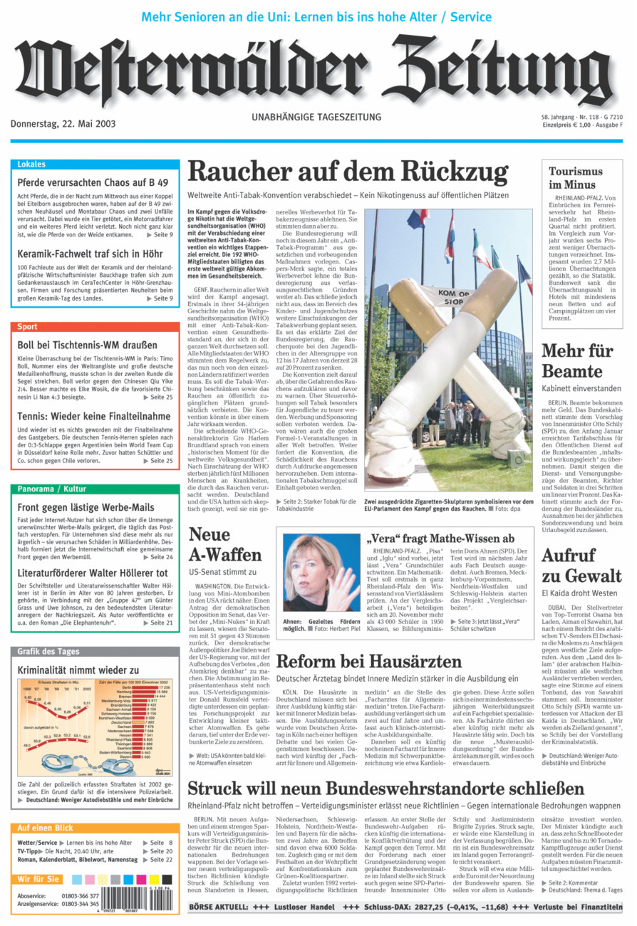 Westerwälder Zeitung vom Donnerstag, 22.05.2003