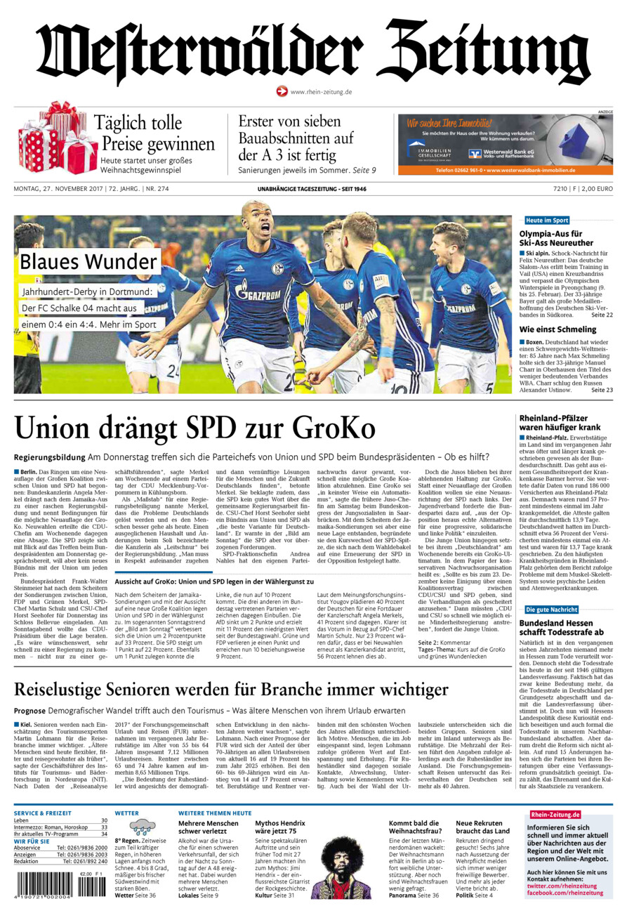 Westerwälder Zeitung vom Montag, 27.11.2017