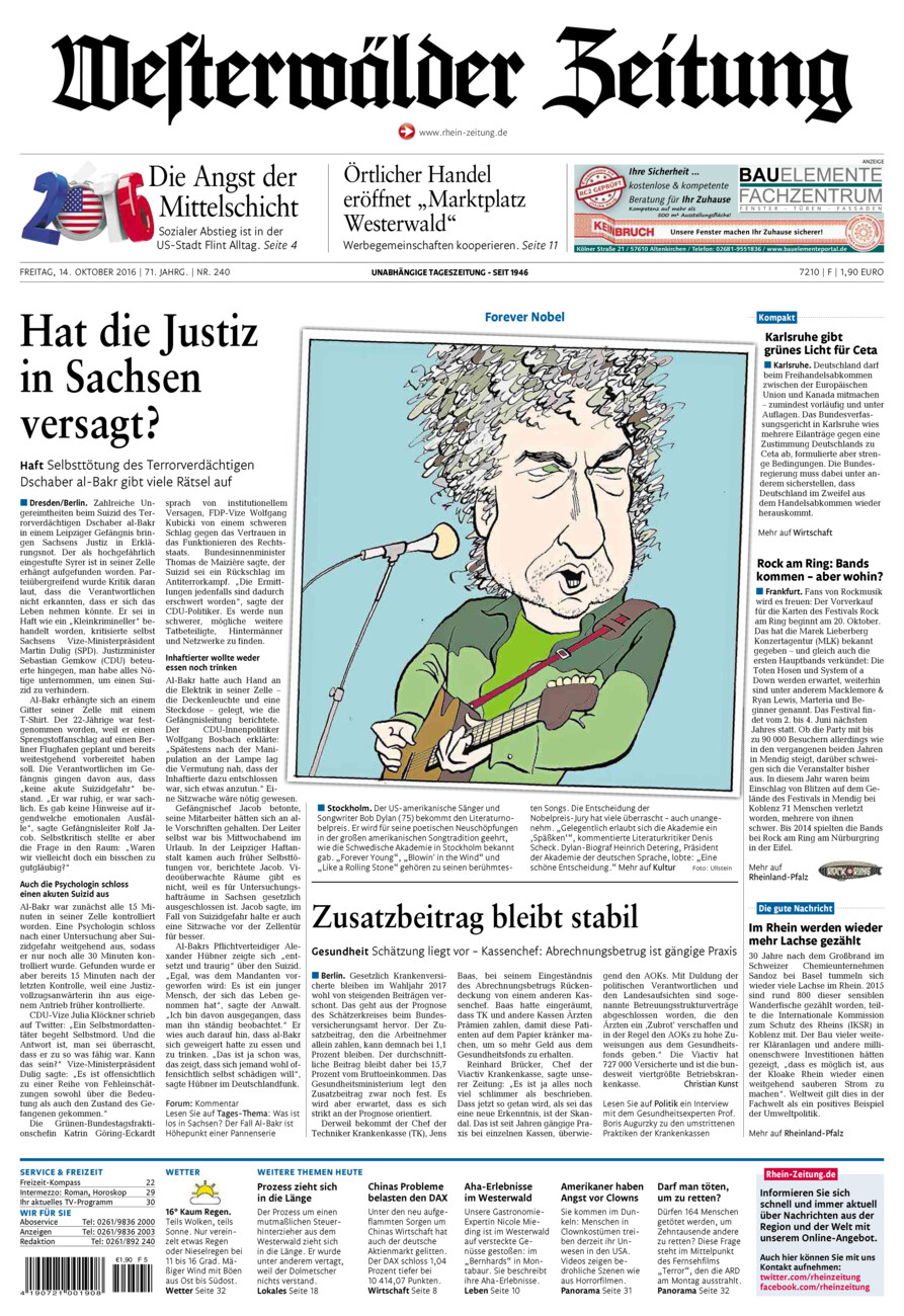 Westerwälder Zeitung vom Freitag, 14.10.2016