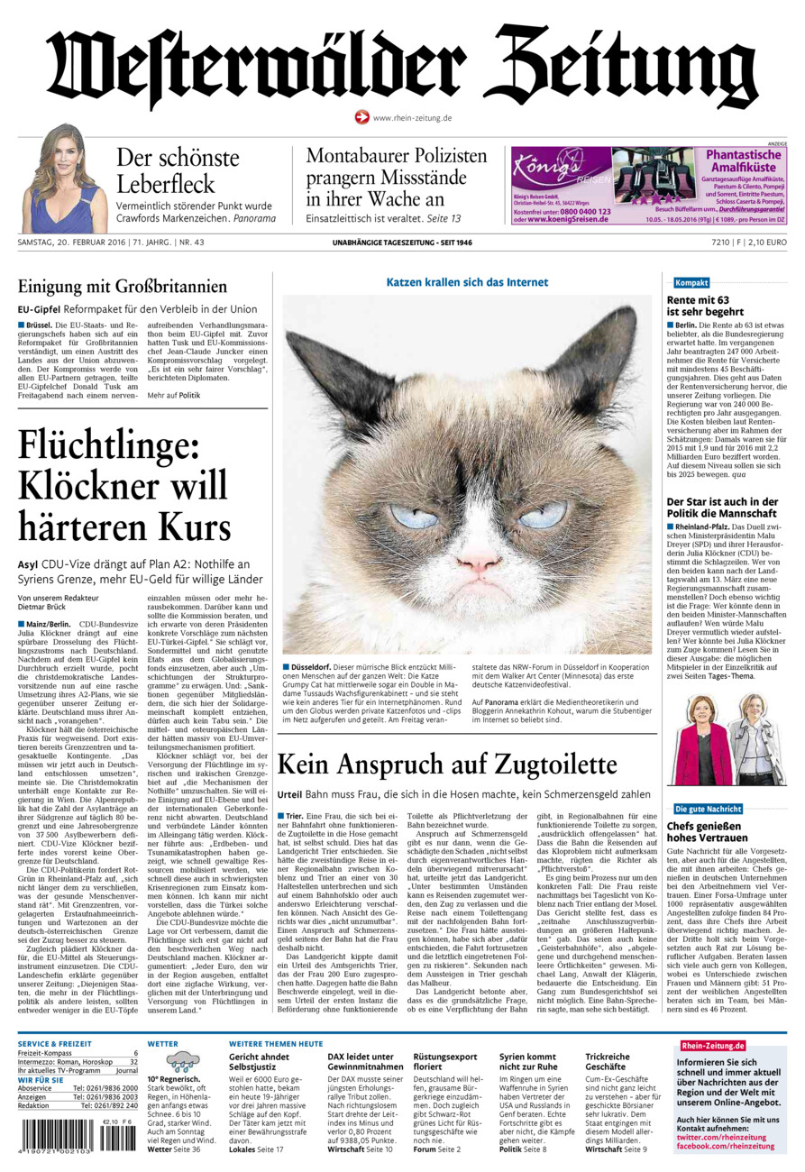 Westerwälder Zeitung vom Samstag, 20.02.2016