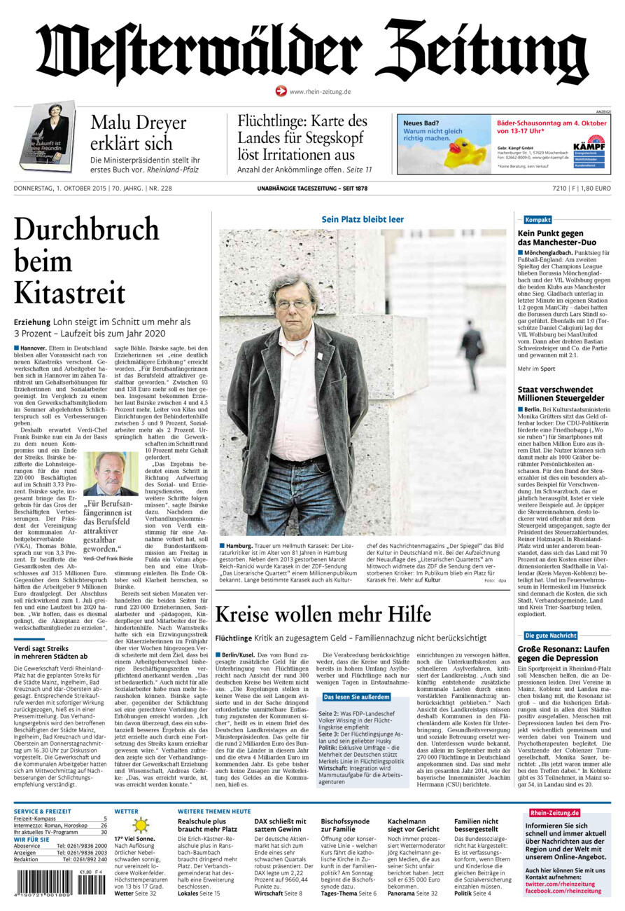 Westerwälder Zeitung vom Donnerstag, 01.10.2015