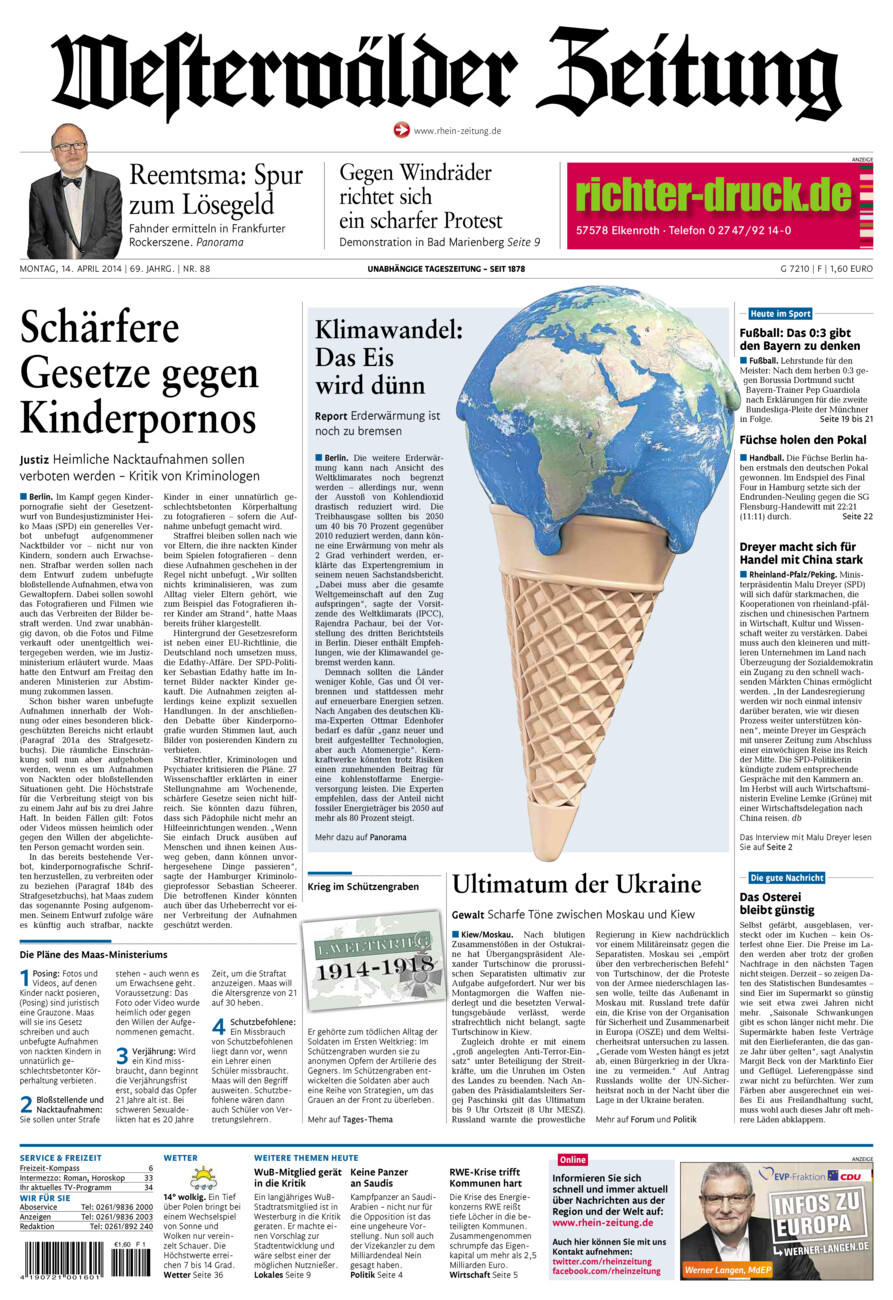 Westerwälder Zeitung vom Montag, 14.04.2014