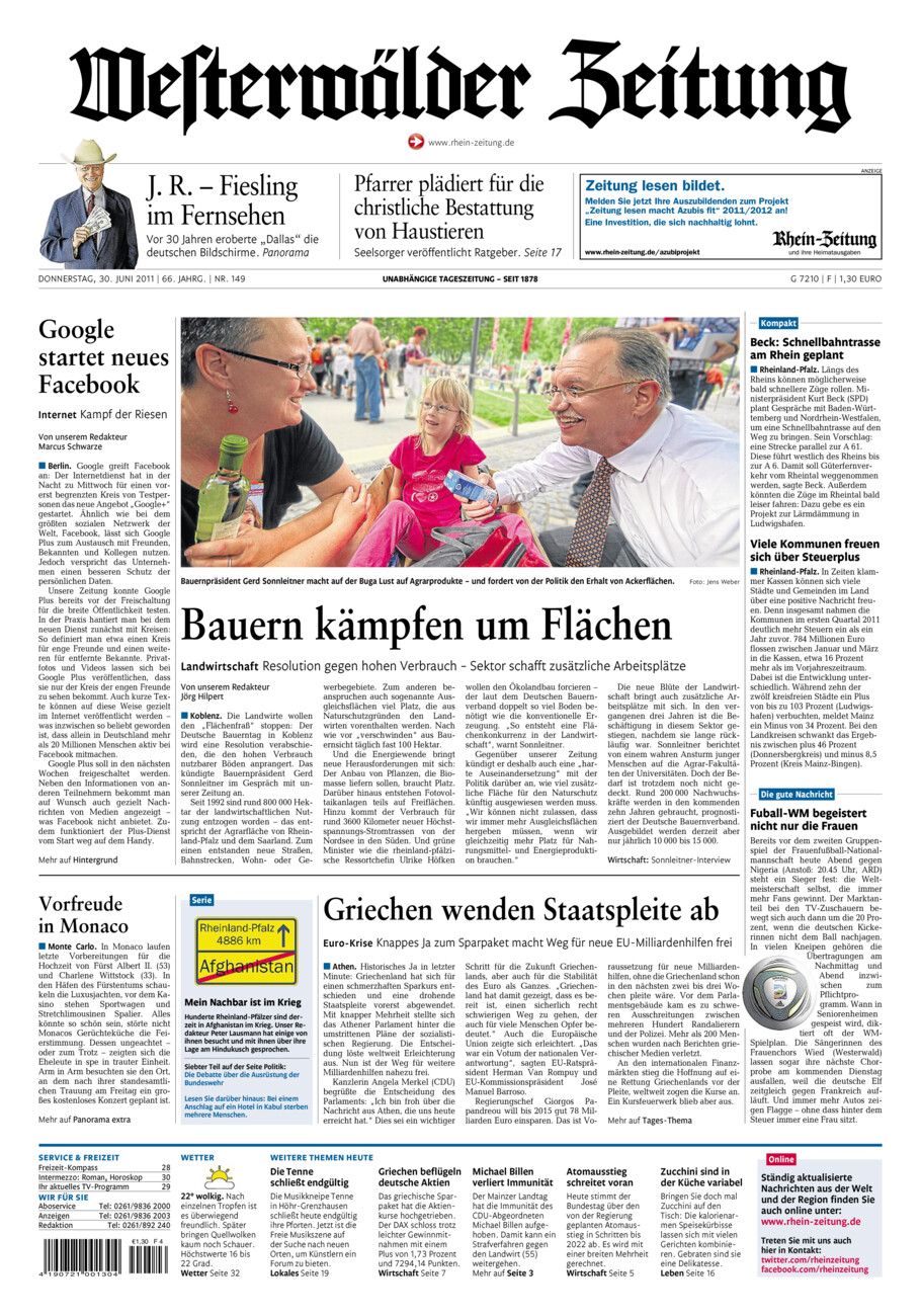 Westerwälder Zeitung vom Donnerstag, 30.06.2011