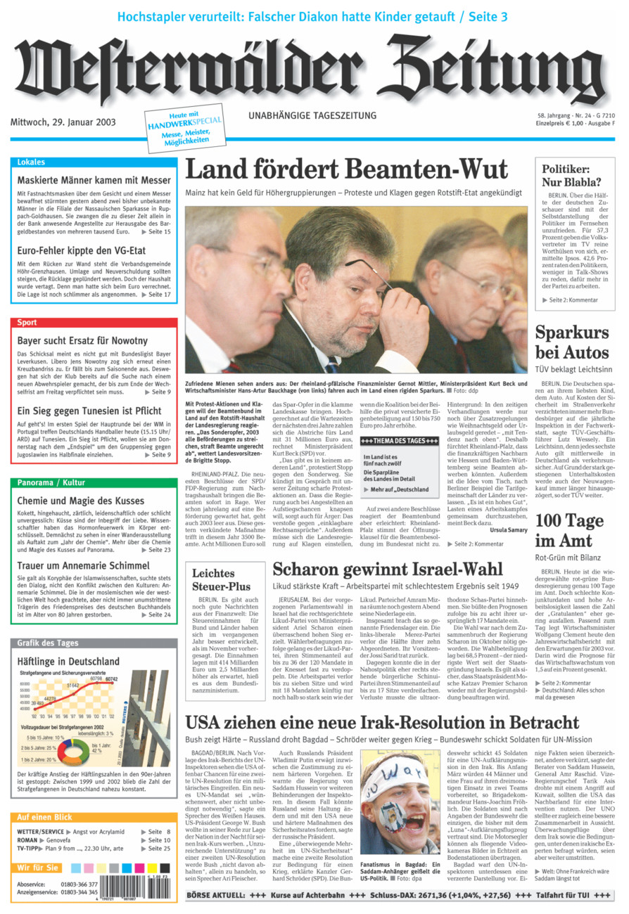 Westerwälder Zeitung vom Mittwoch, 29.01.2003