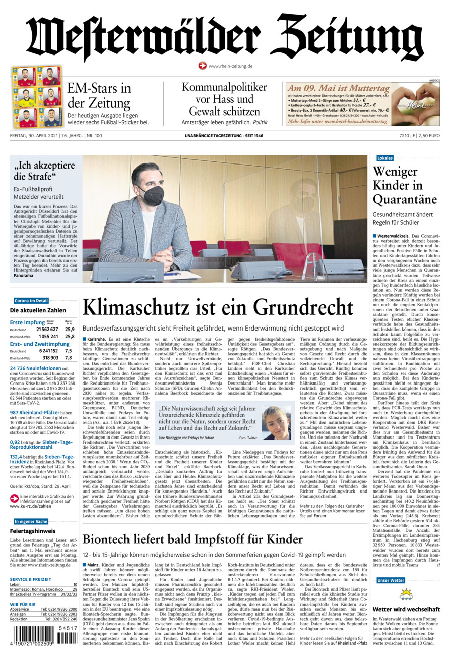 Westerwälder Zeitung vom Freitag, 30.04.2021