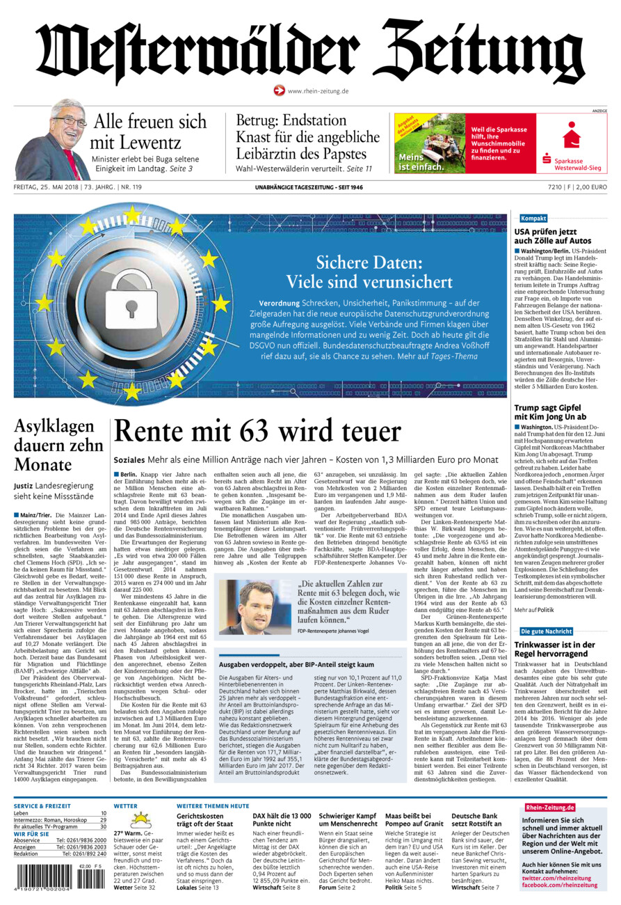 Westerwälder Zeitung vom Freitag, 25.05.2018