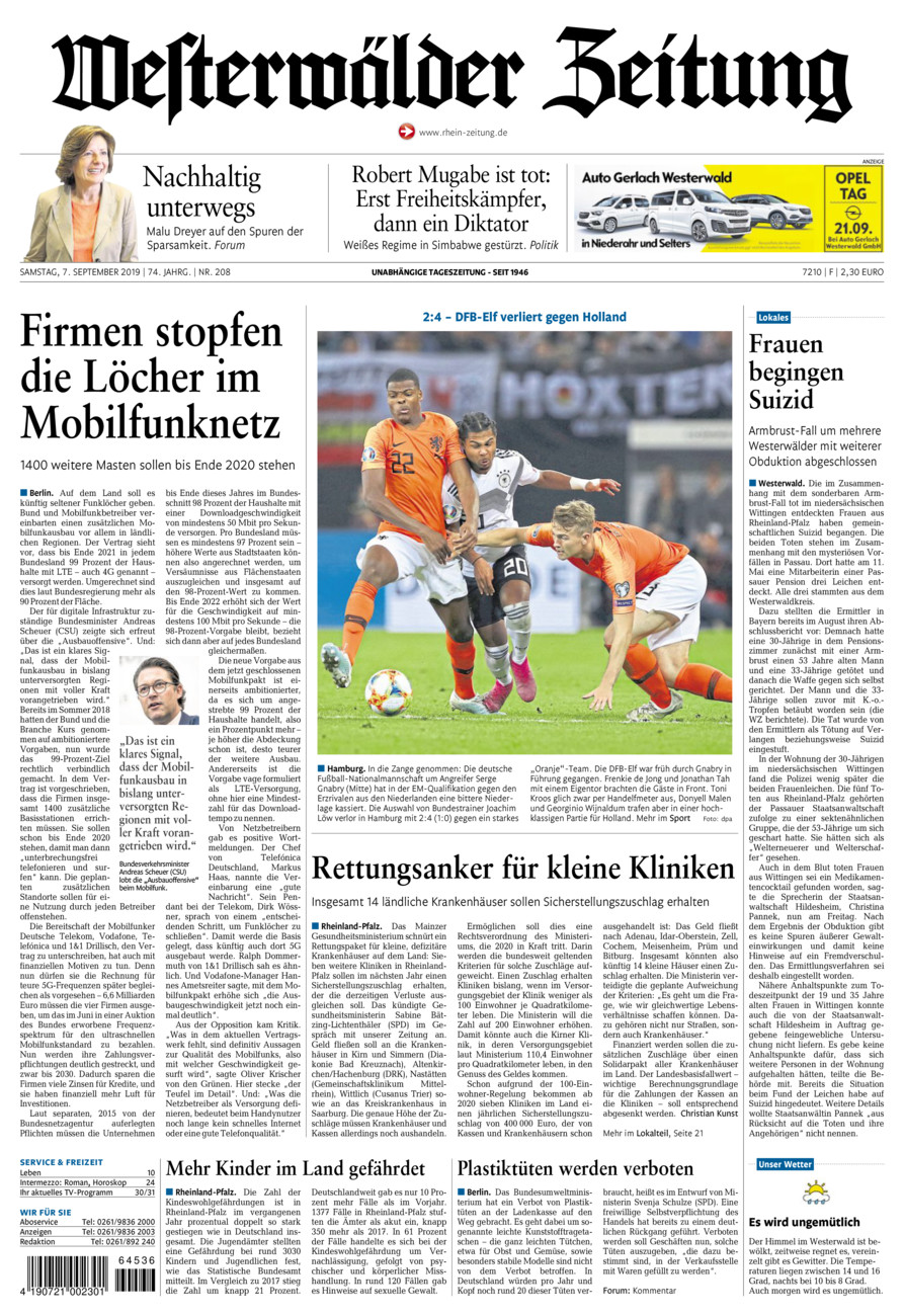 Westerwälder Zeitung vom Samstag, 07.09.2019
