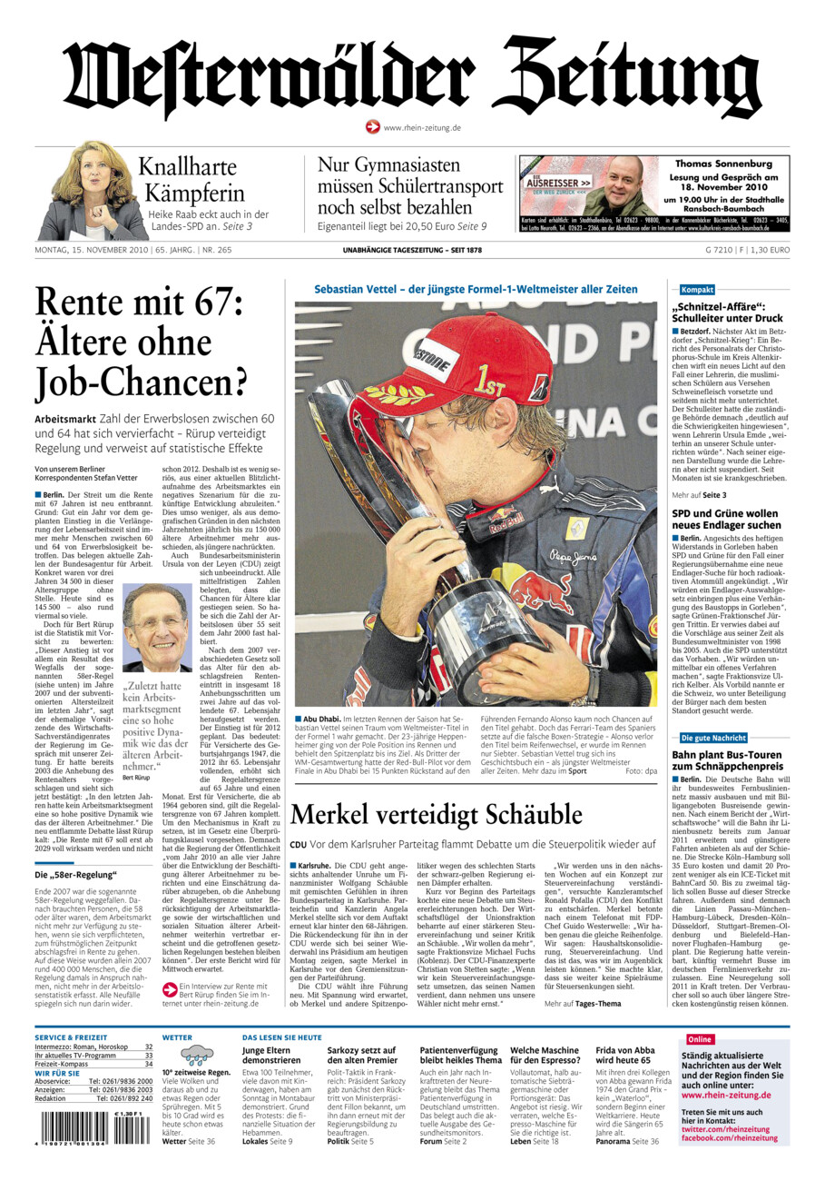 Westerwälder Zeitung vom Montag, 15.11.2010