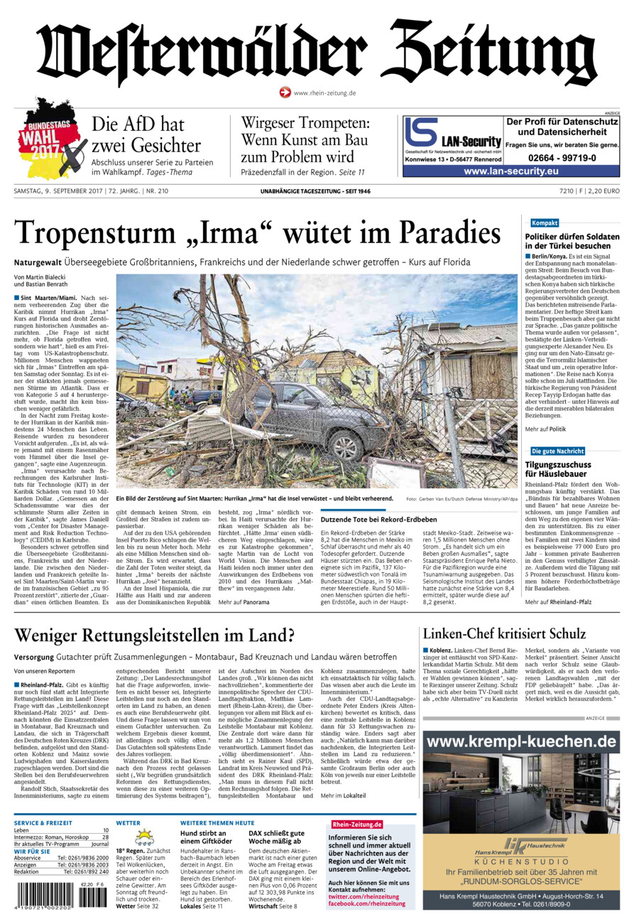 Westerwälder Zeitung vom Samstag, 09.09.2017