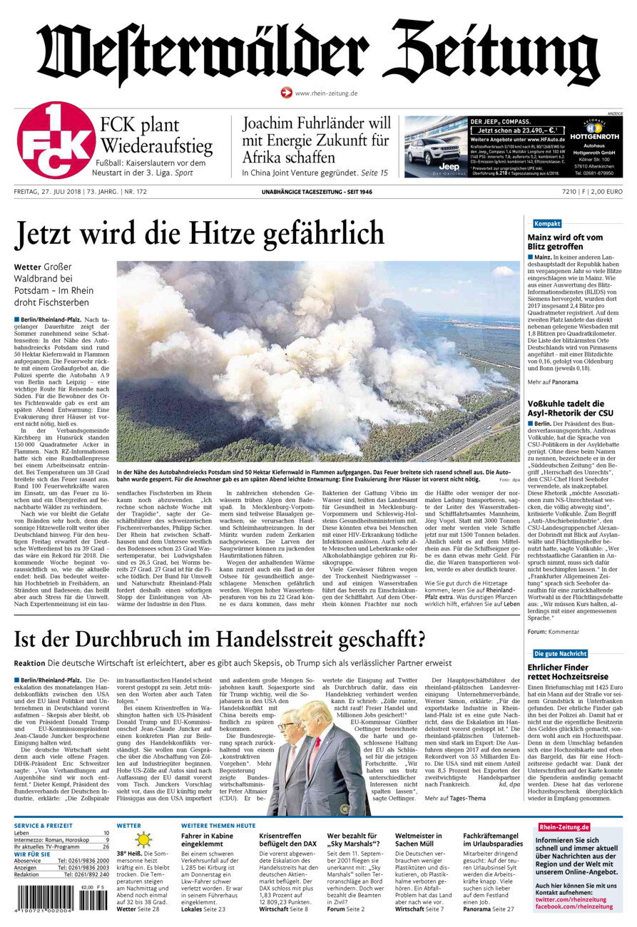 Westerwälder Zeitung vom Freitag, 27.07.2018