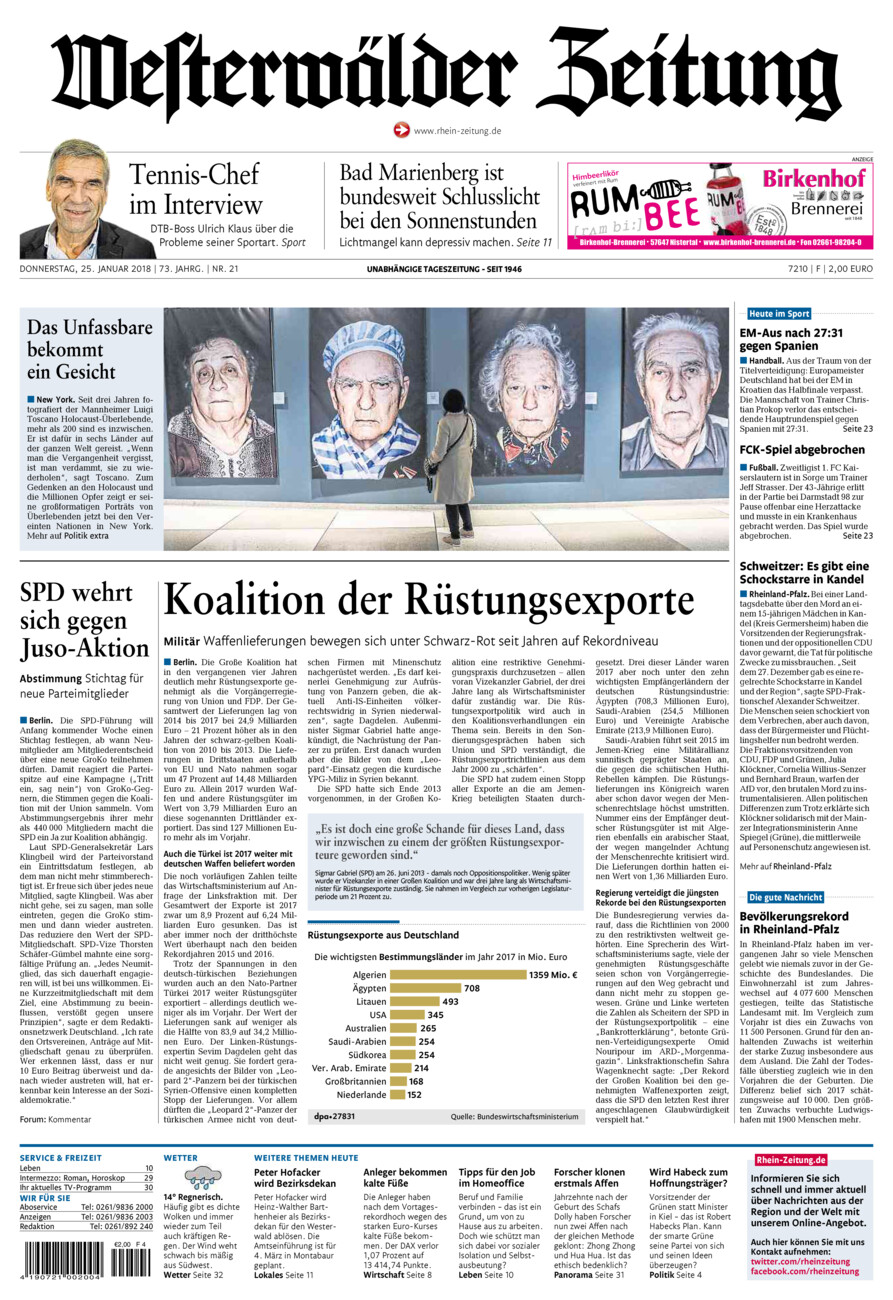 Westerwälder Zeitung vom Donnerstag, 25.01.2018