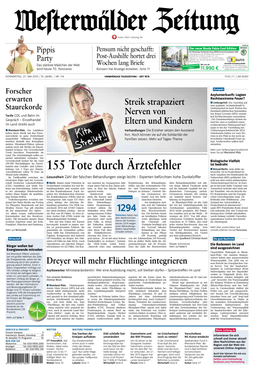Westerwälder Zeitung vom Donnerstag, 21.05.2015