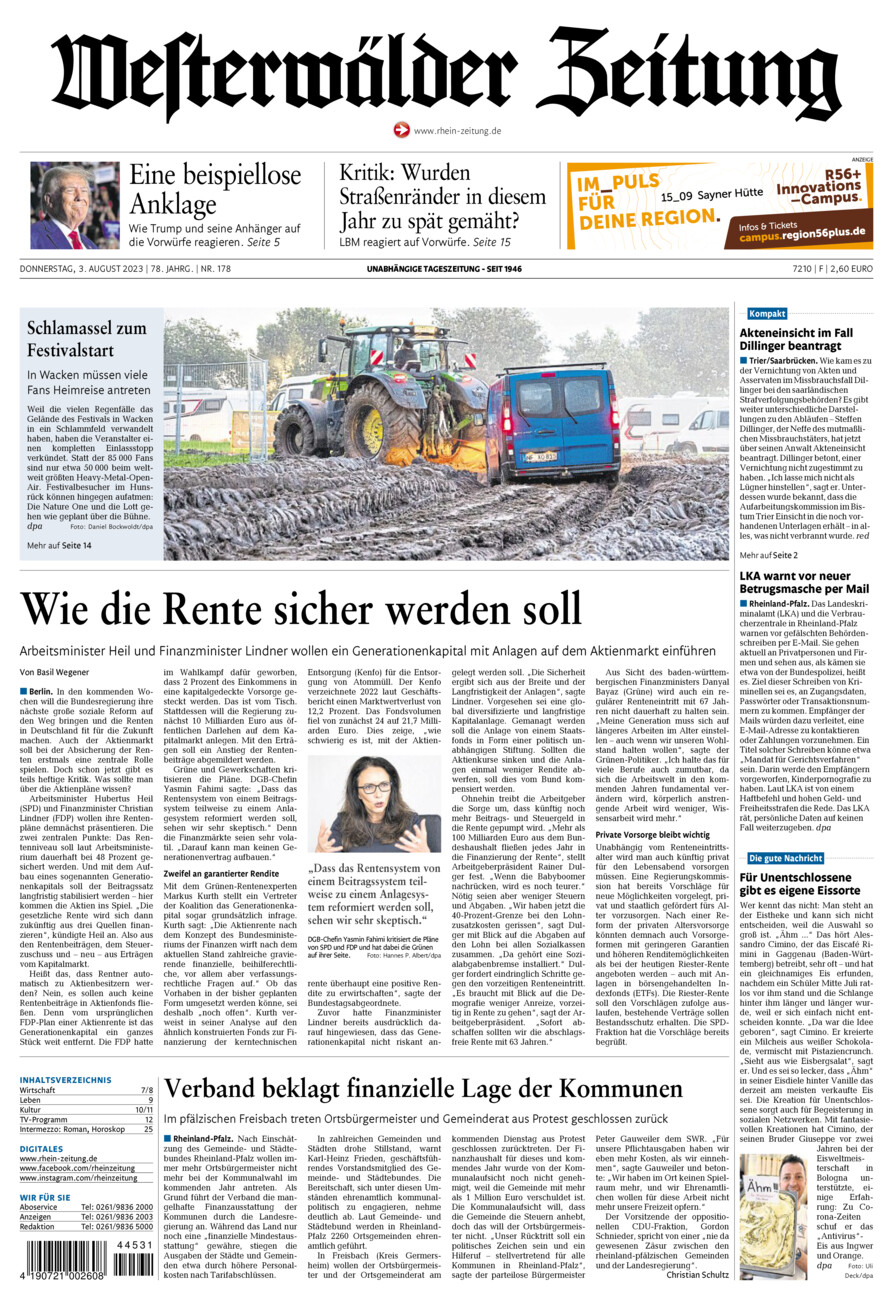 Westerwälder Zeitung vom Donnerstag, 03.08.2023