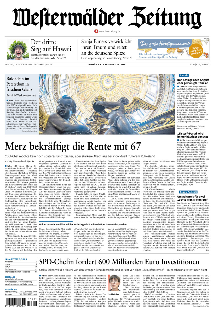 Westerwälder Zeitung vom Montag, 28.10.2024