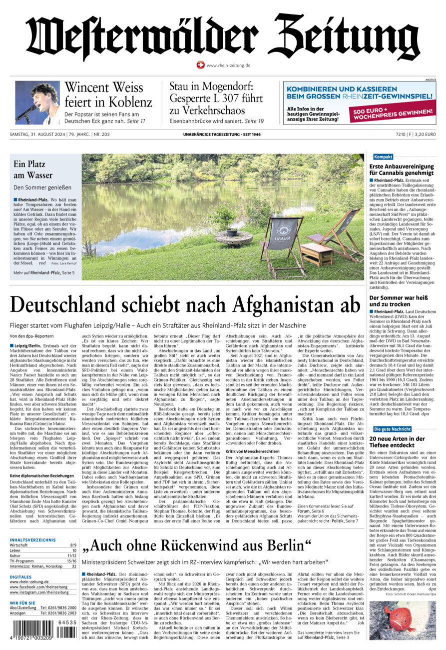 Westerwälder Zeitung vom Samstag, 31.08.2024