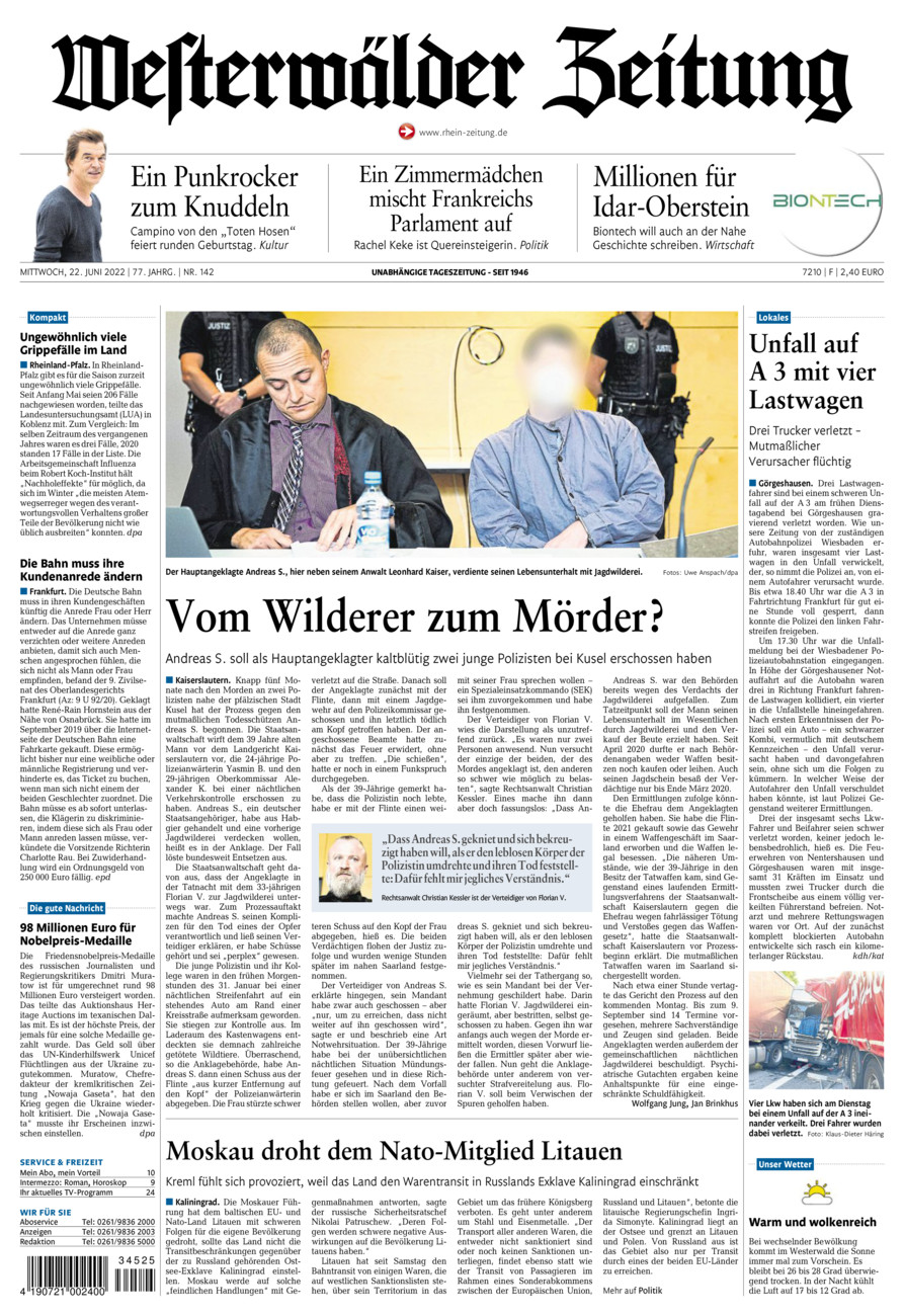 Westerwälder Zeitung vom Mittwoch, 22.06.2022