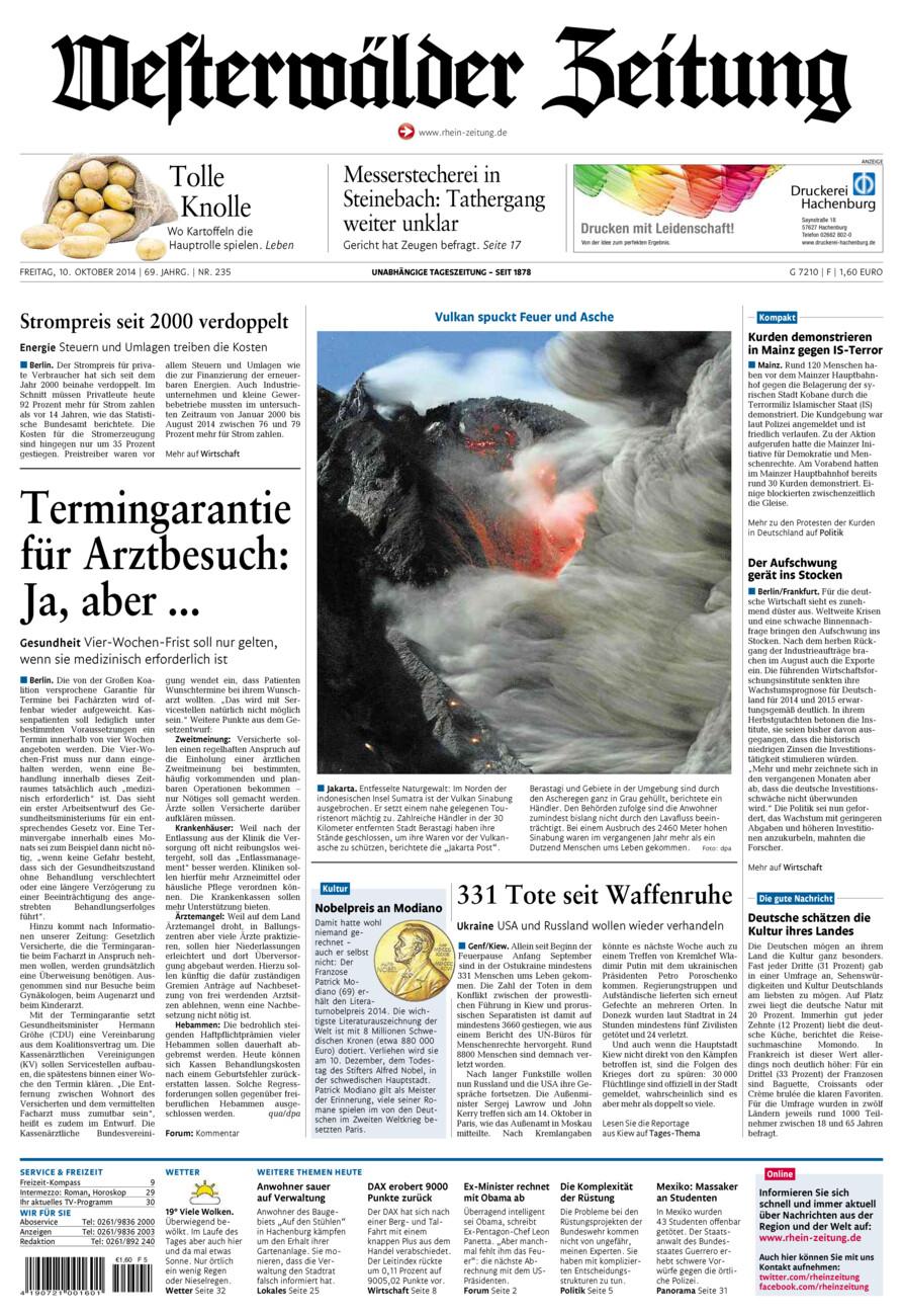 Westerwälder Zeitung vom Freitag, 10.10.2014