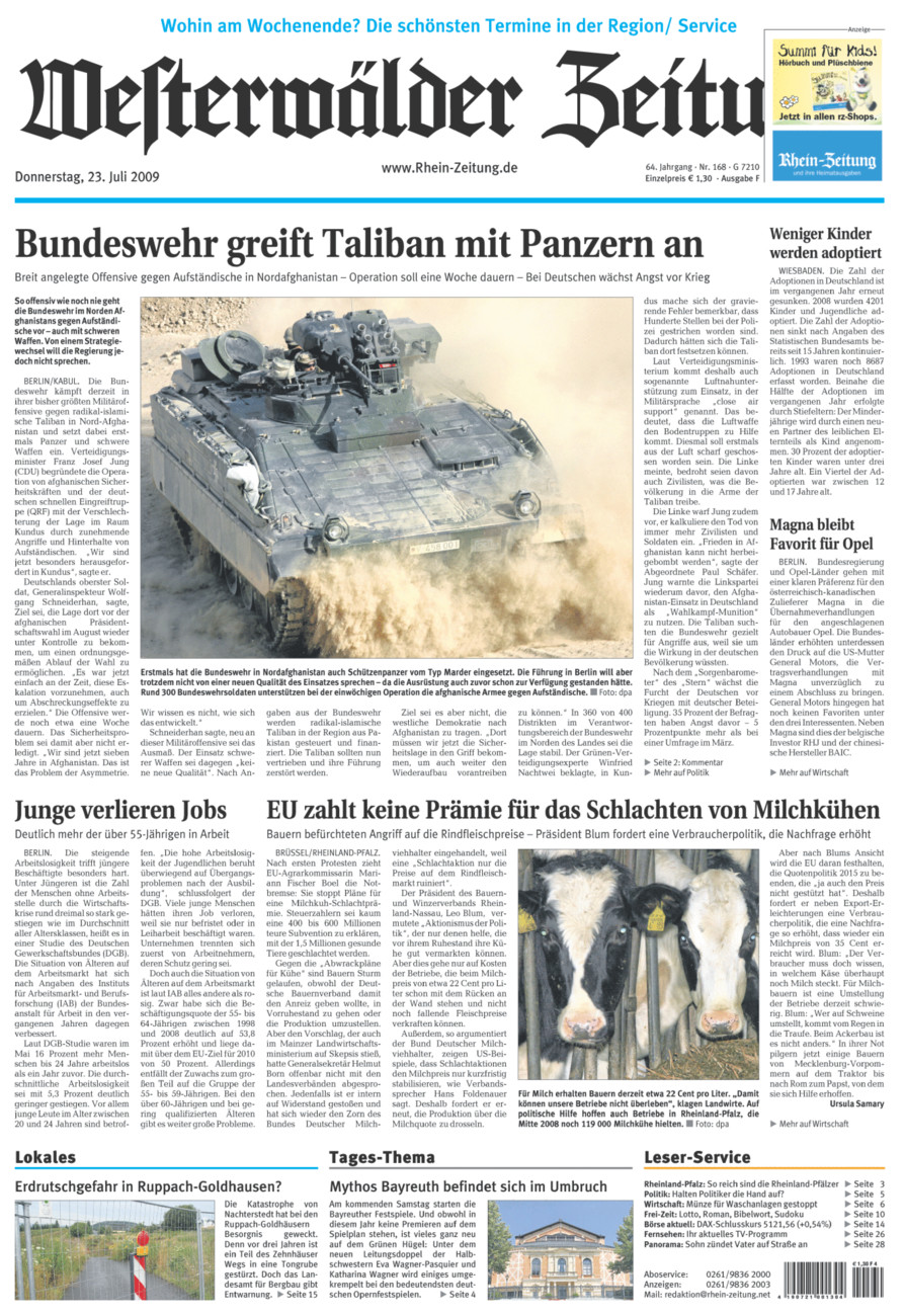 Westerwälder Zeitung vom Donnerstag, 23.07.2009