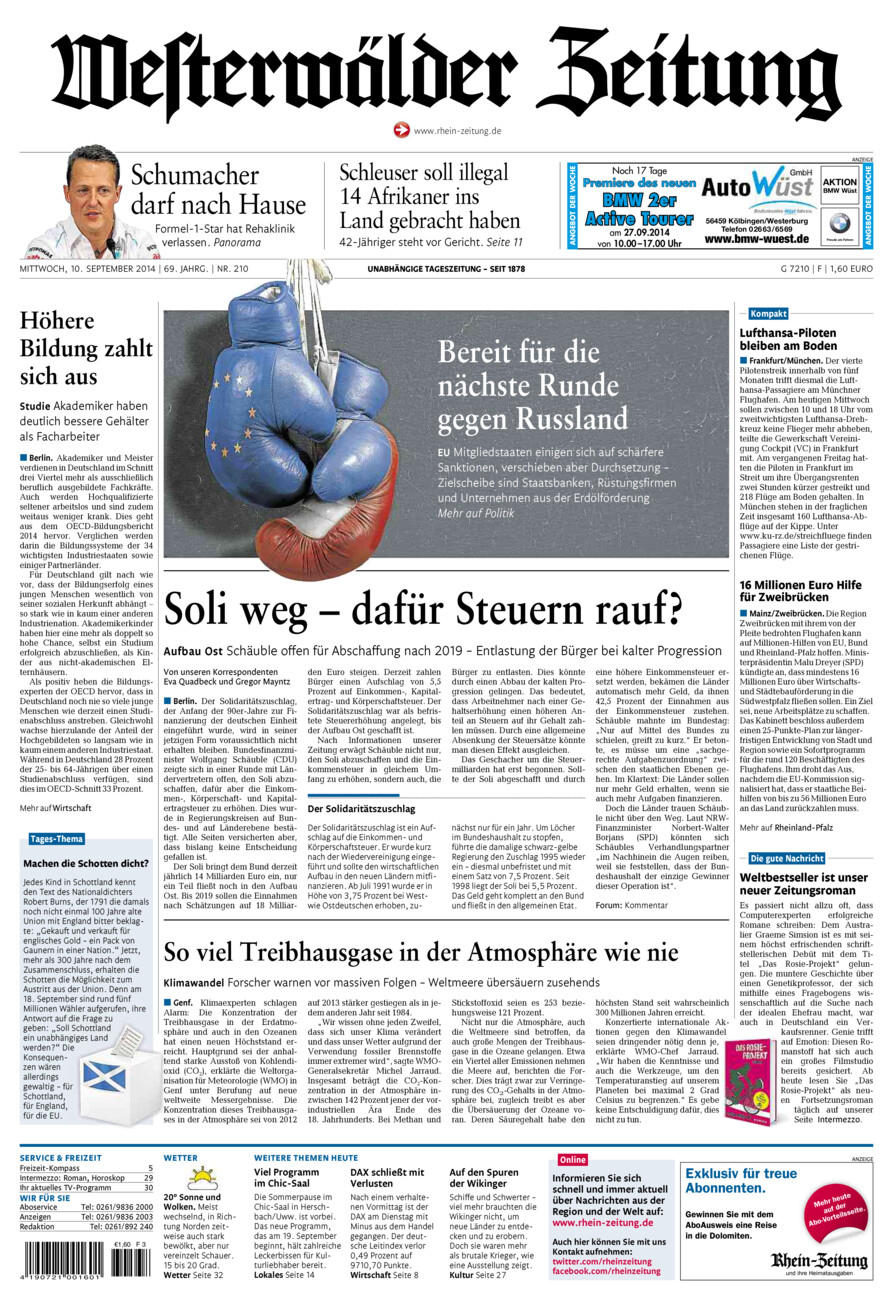 Westerwälder Zeitung vom Mittwoch, 10.09.2014