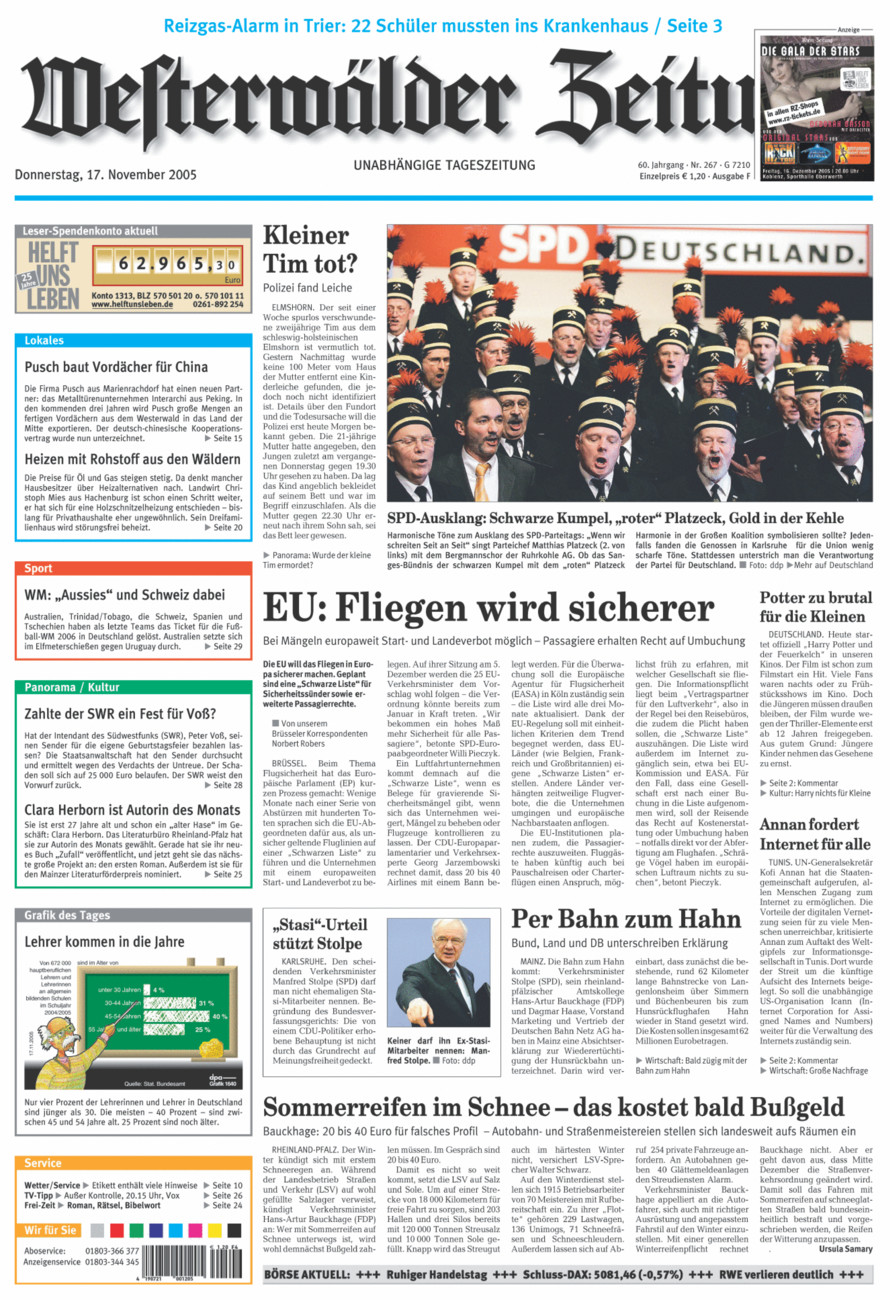 Westerwälder Zeitung vom Donnerstag, 17.11.2005