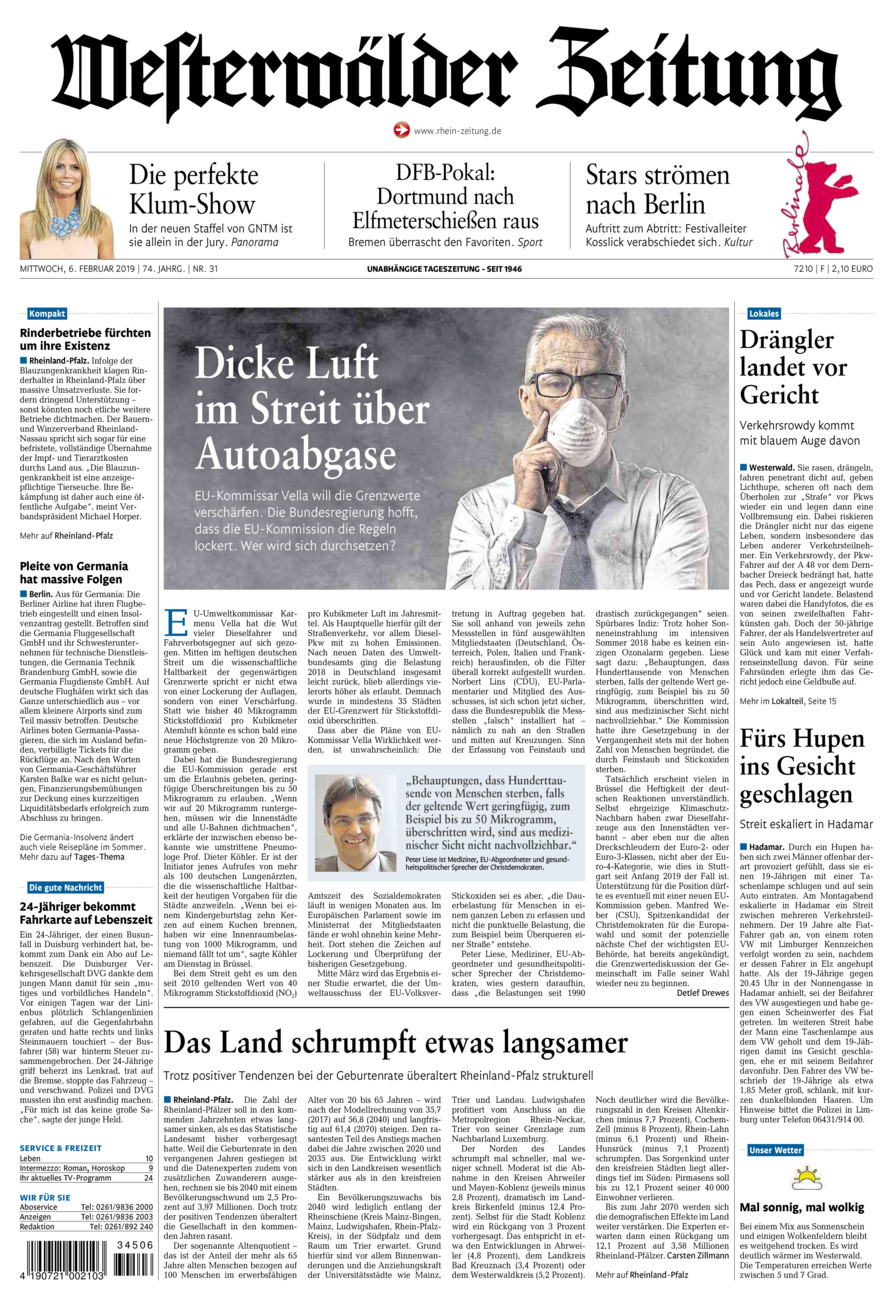 Westerwälder Zeitung vom Mittwoch, 06.02.2019