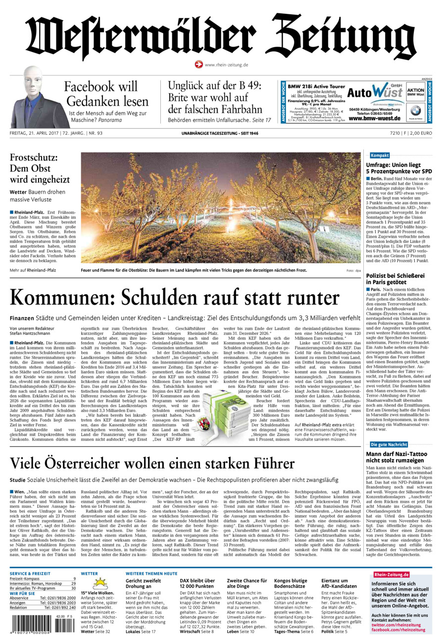 Westerwälder Zeitung vom Freitag, 21.04.2017