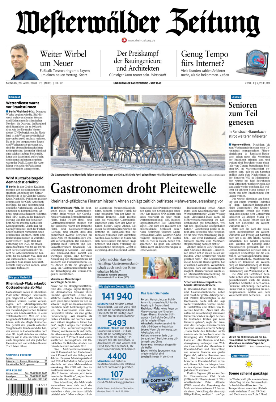 Westerwälder Zeitung vom Montag, 20.04.2020
