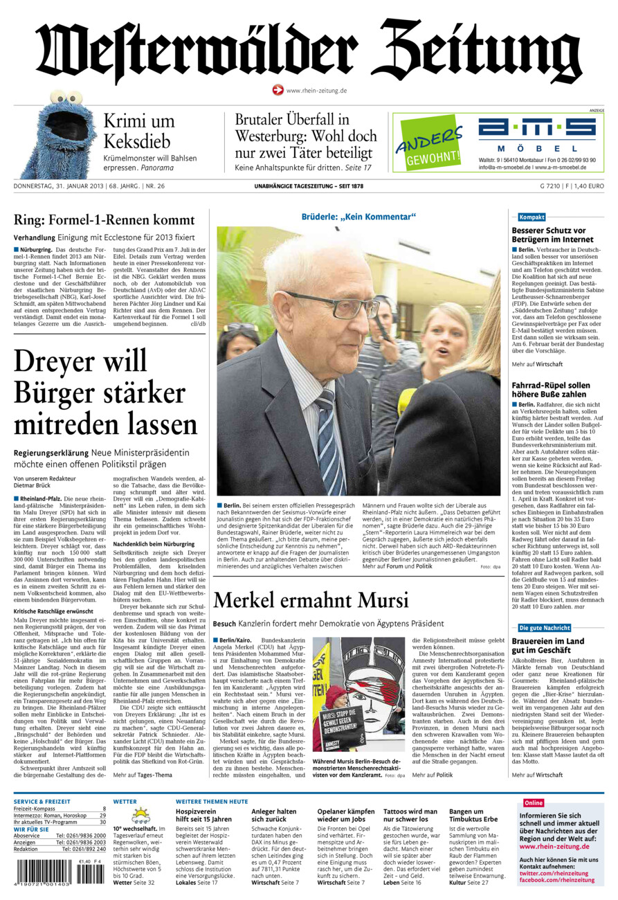 Westerwälder Zeitung vom Donnerstag, 31.01.2013