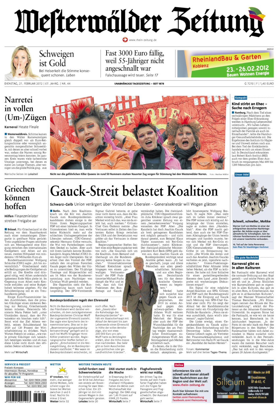 Westerwälder Zeitung vom Dienstag, 21.02.2012