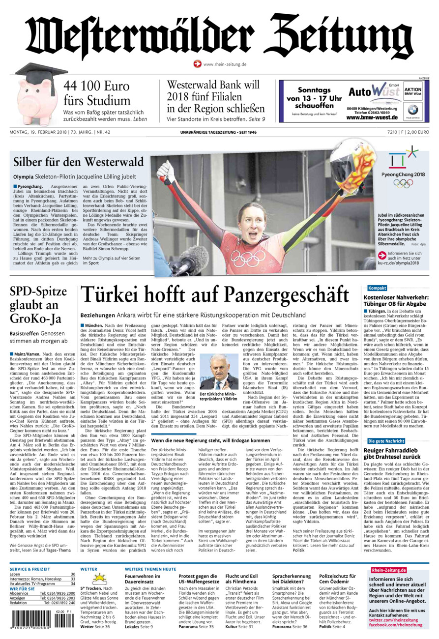 Westerwälder Zeitung vom Montag, 19.02.2018