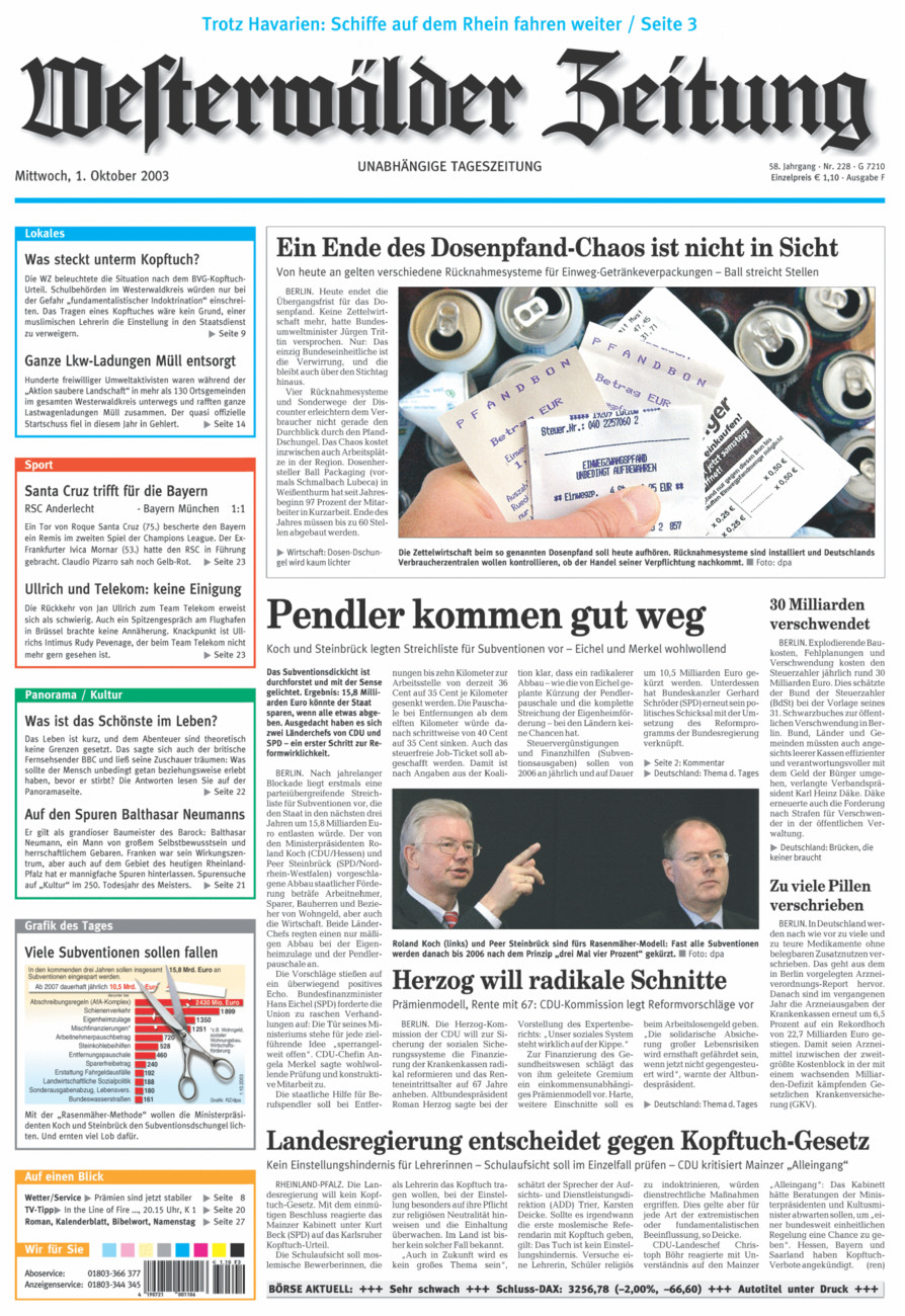 Westerwälder Zeitung vom Mittwoch, 01.10.2003