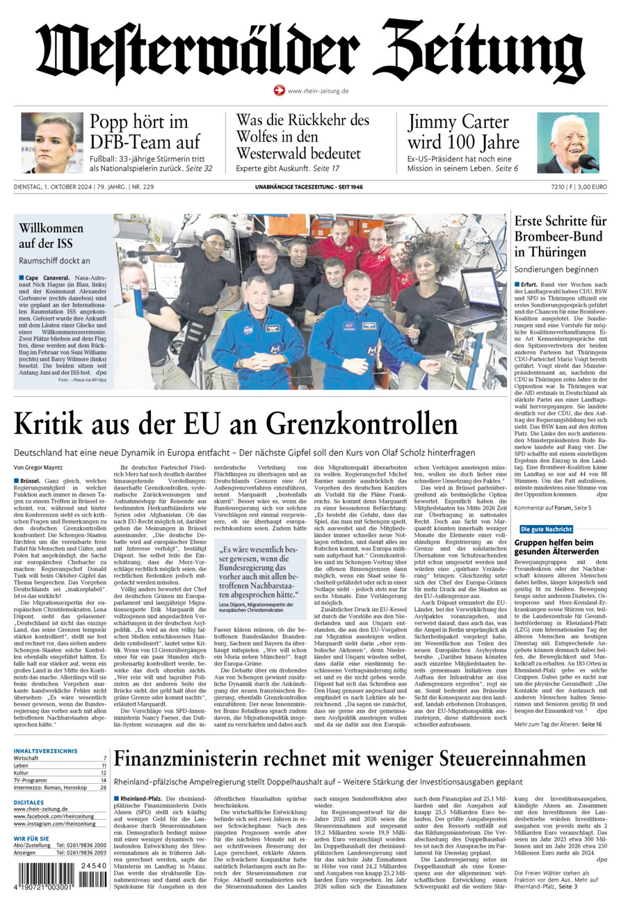 Westerwälder Zeitung vom Dienstag, 01.10.2024