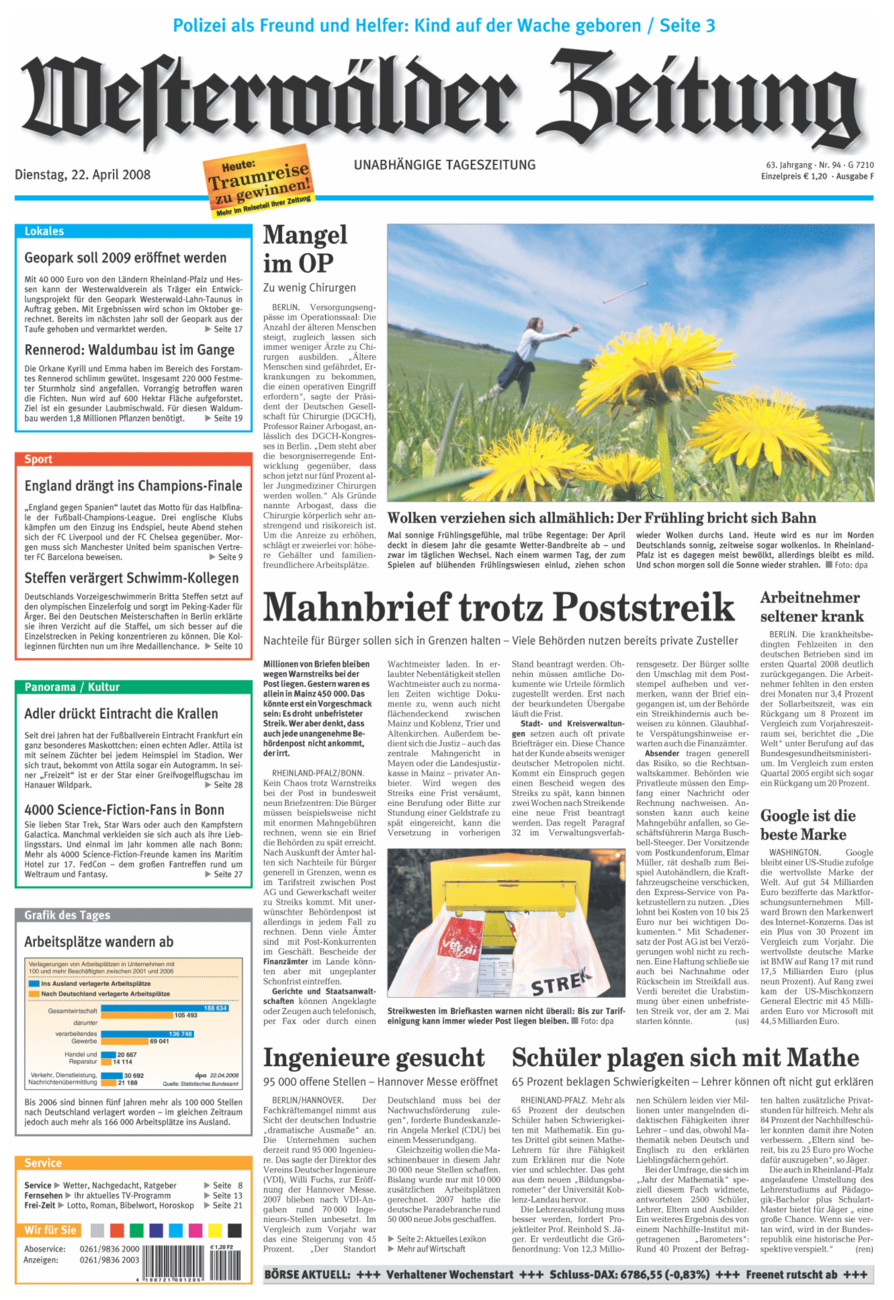Westerwälder Zeitung vom Dienstag, 22.04.2008