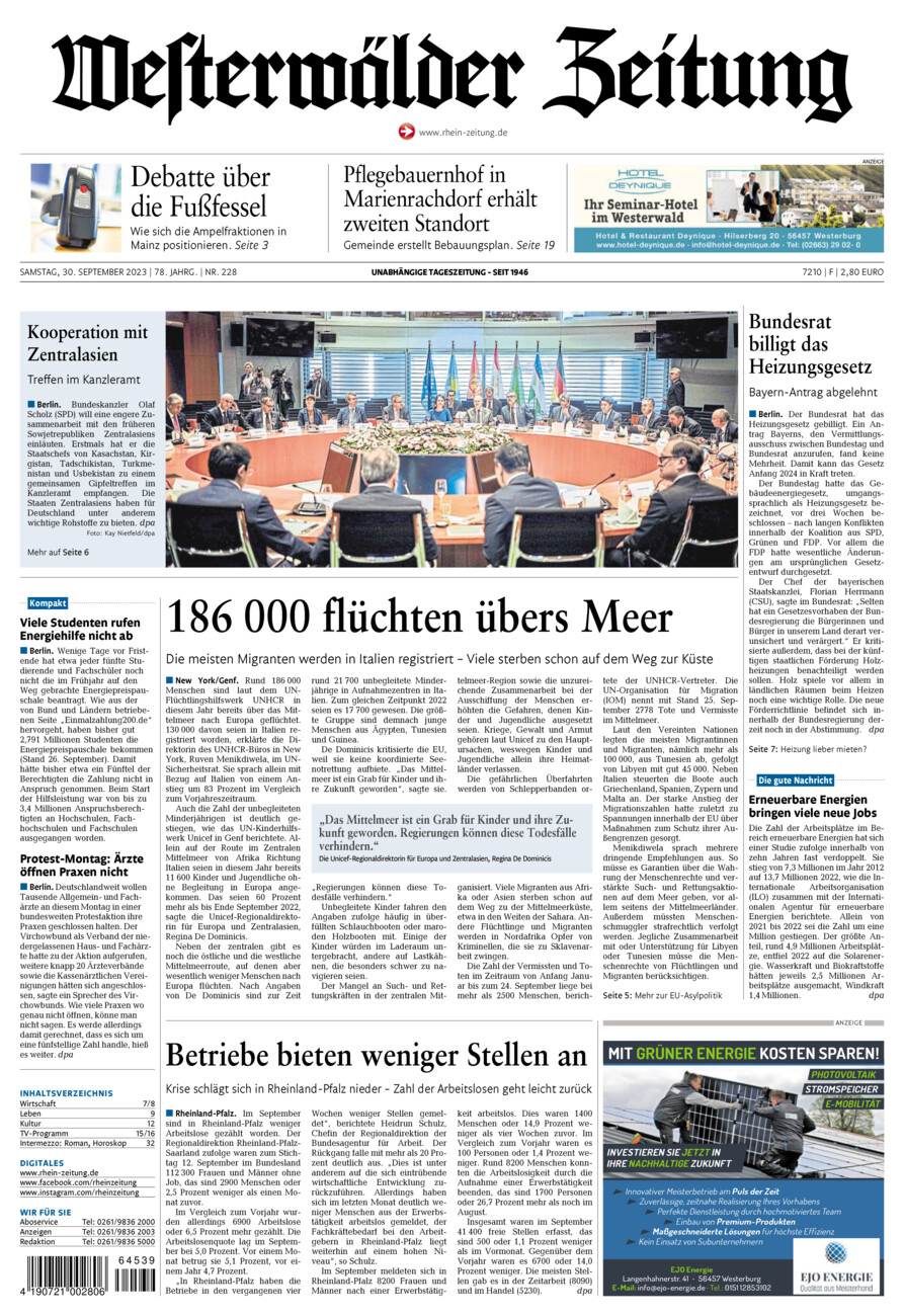 Westerwälder Zeitung vom Samstag, 30.09.2023