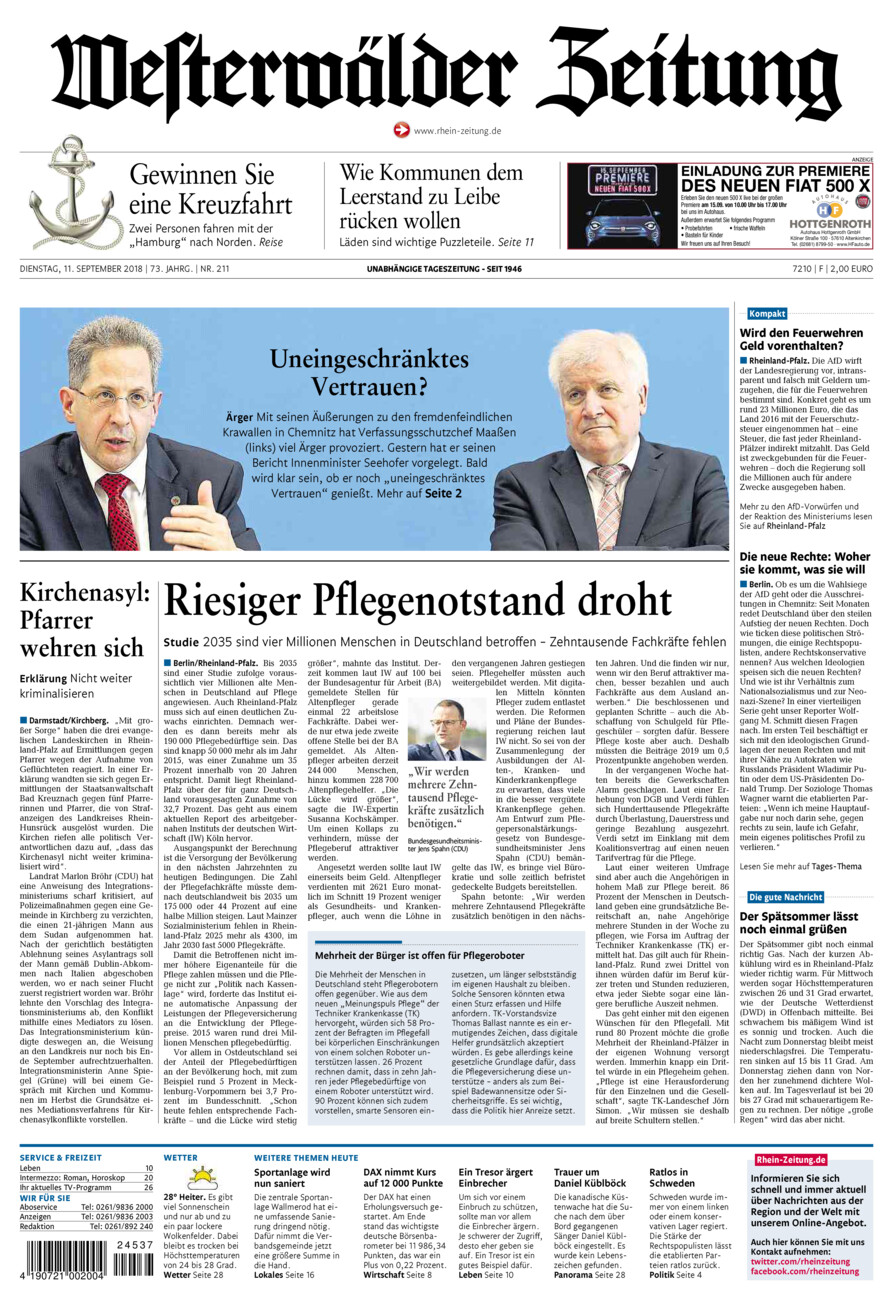 Westerwälder Zeitung vom Dienstag, 11.09.2018