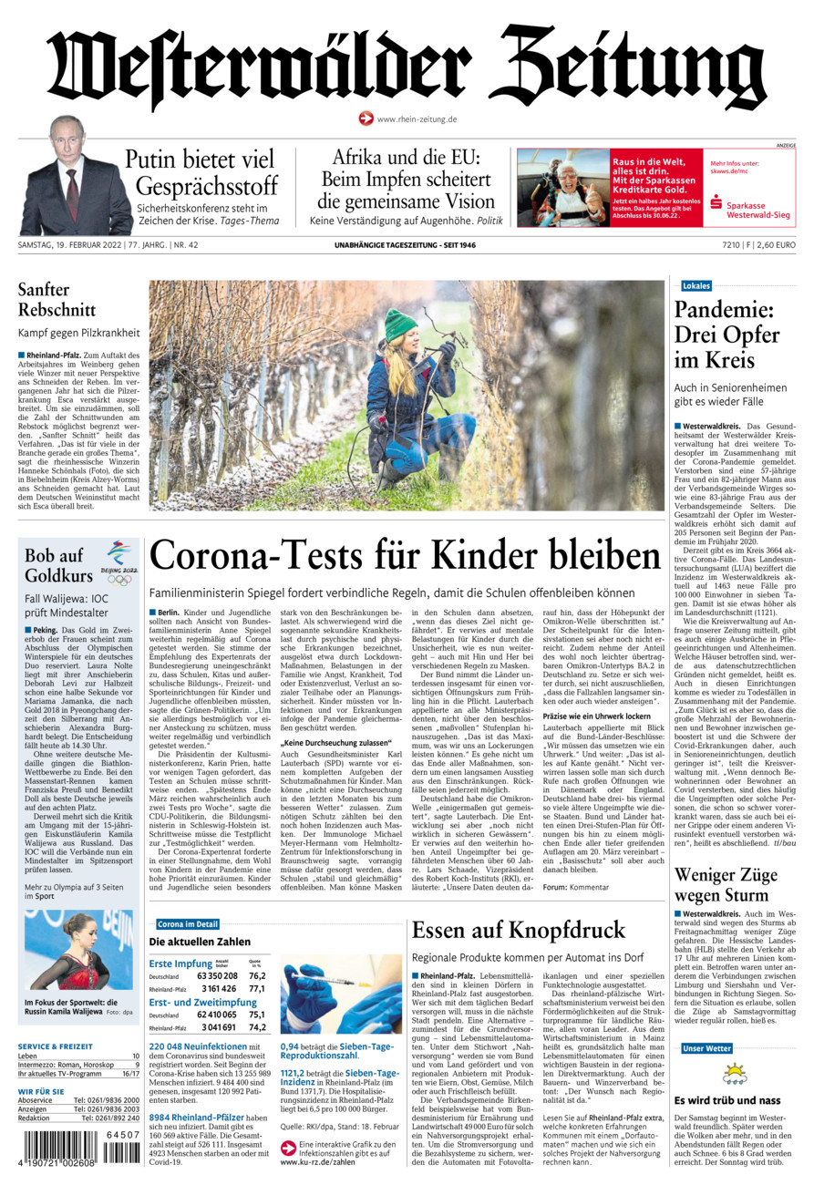 Westerwälder Zeitung vom Samstag, 19.02.2022