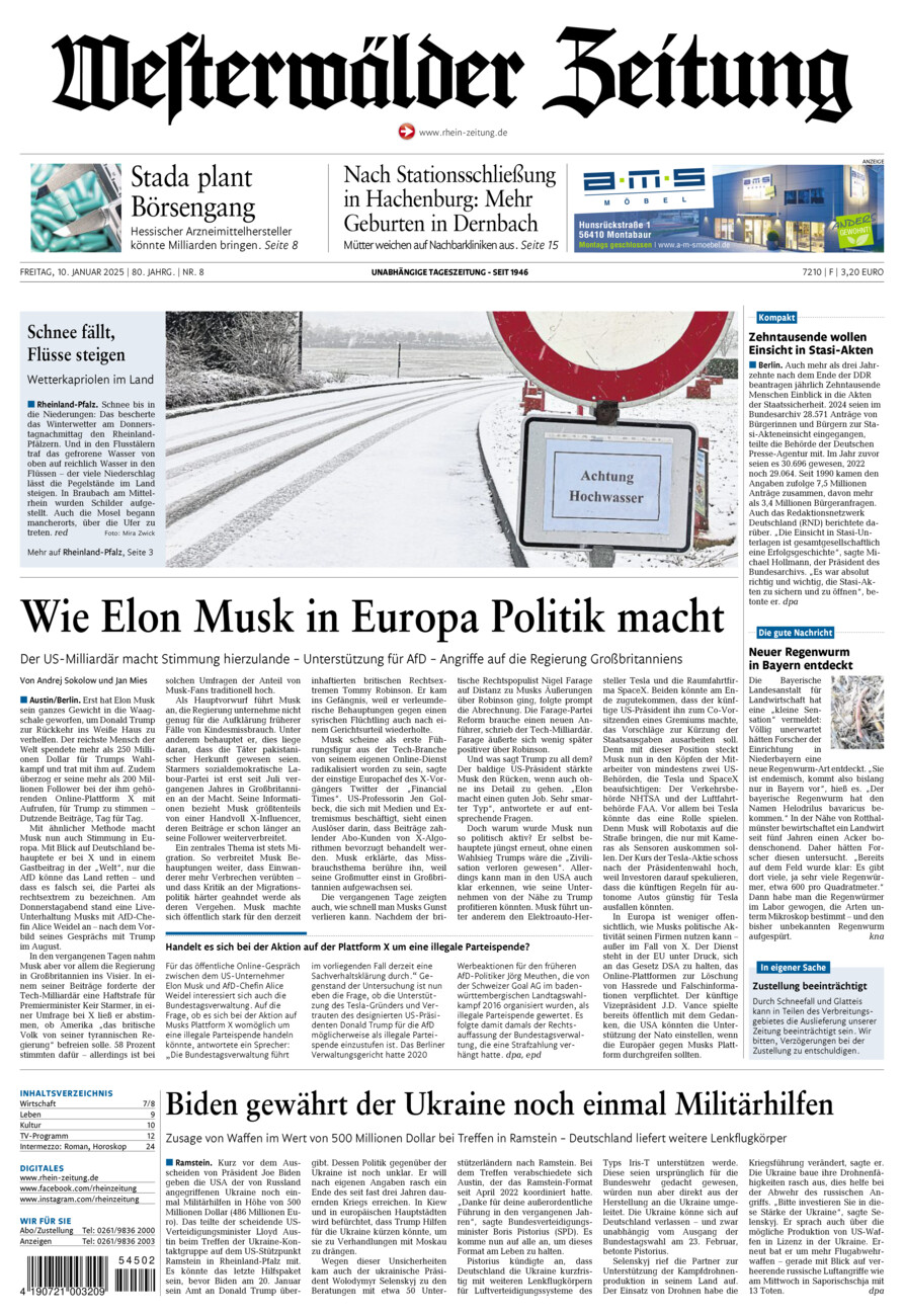 Westerwälder Zeitung vom Freitag, 10.01.2025