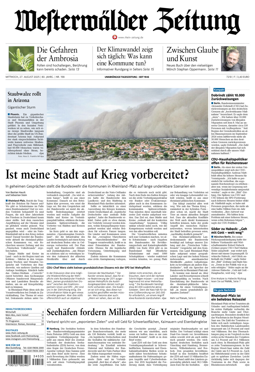Westerwälder Zeitung vom Mittwoch, 27.08.2025